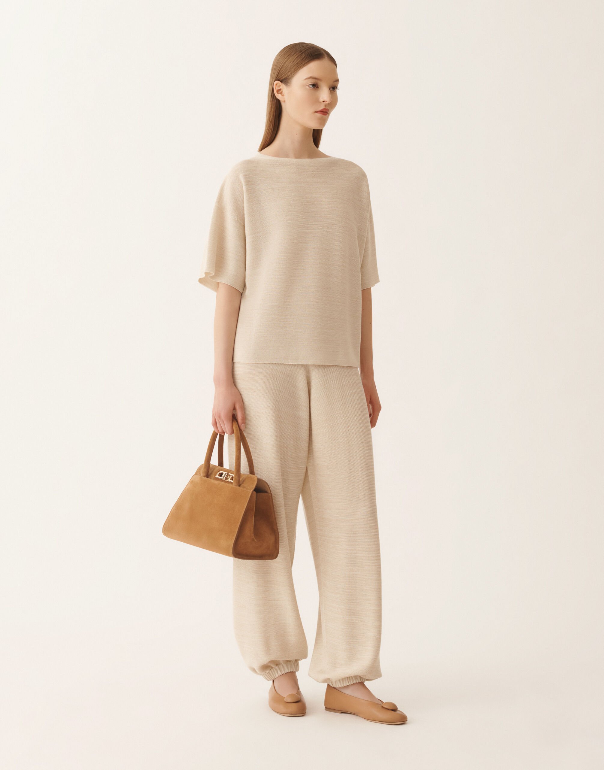Fabiana Filippi Maxi T-shirt in wool, cotton, and lurex, cream Butter MAD266F041L7660000