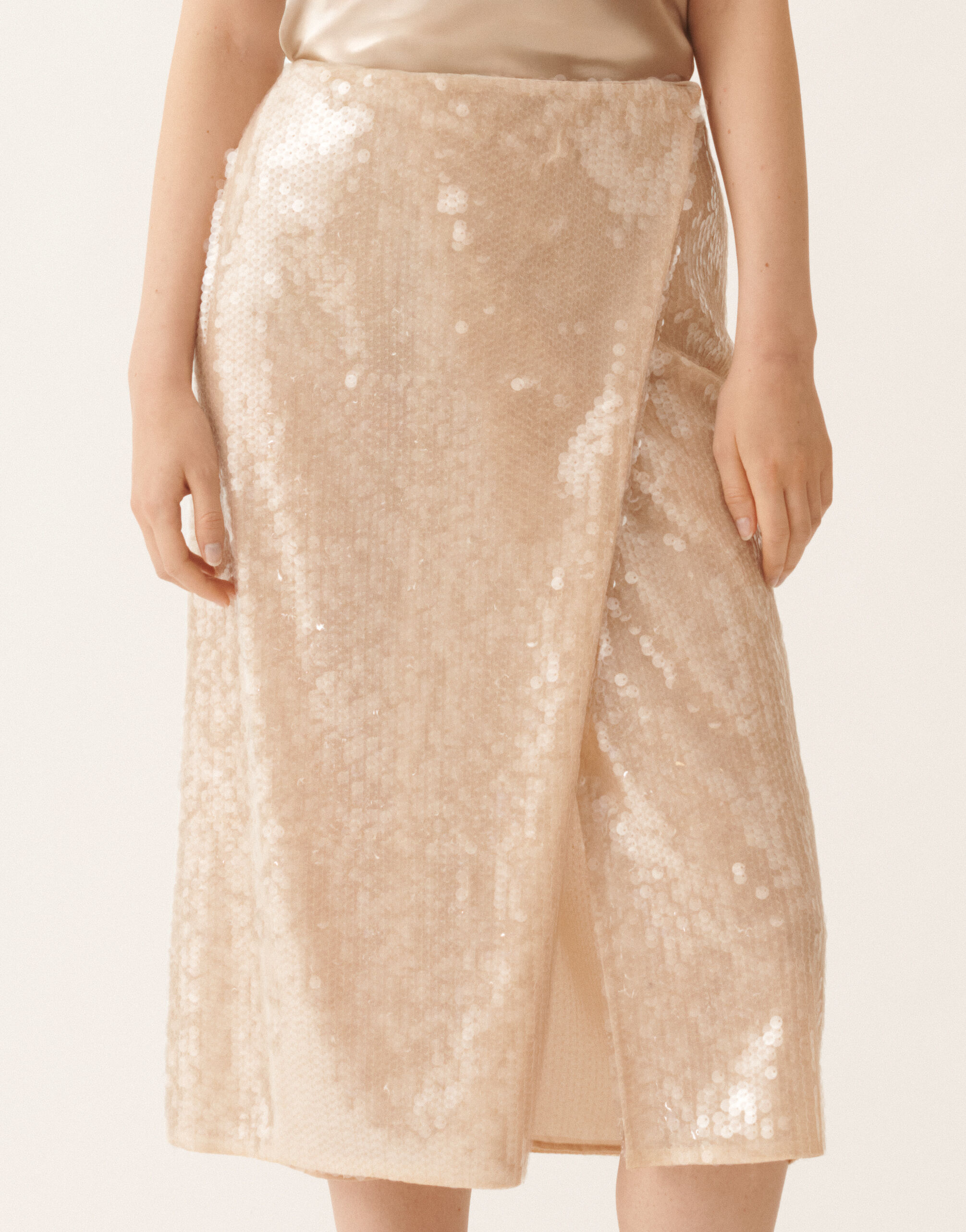 Pencil skirt with water-effect sequins, nude for Women | Fabiana