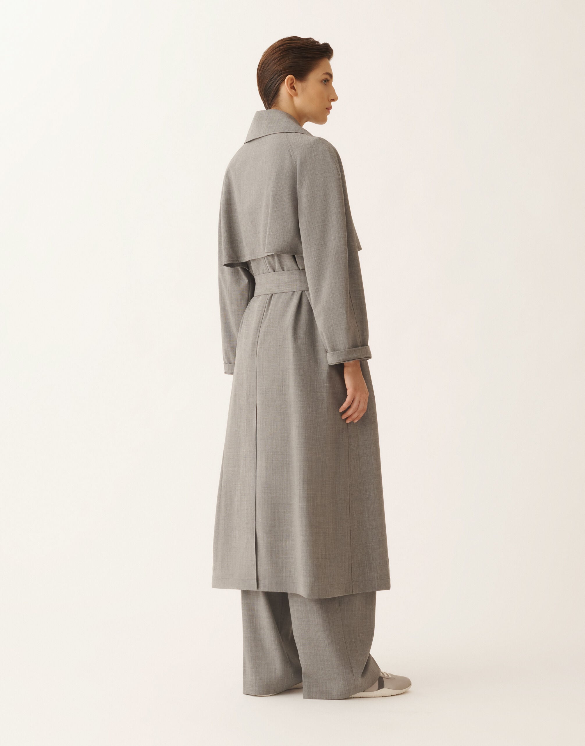 レディースTrench coat in lightweight bi-stretch wool, rock mélange