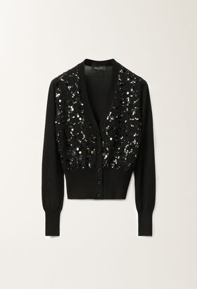 Fabiana Filippi COTTON WOOL CROPPED CARDIGAN WIH SEQUIN EMBROIDERY BLACK MAD265F038L1610000