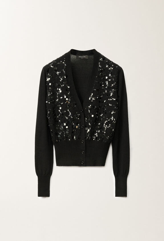 Fabiana Filippi Wool and cotton cardigan, black BLACK MAD265F038L1630000