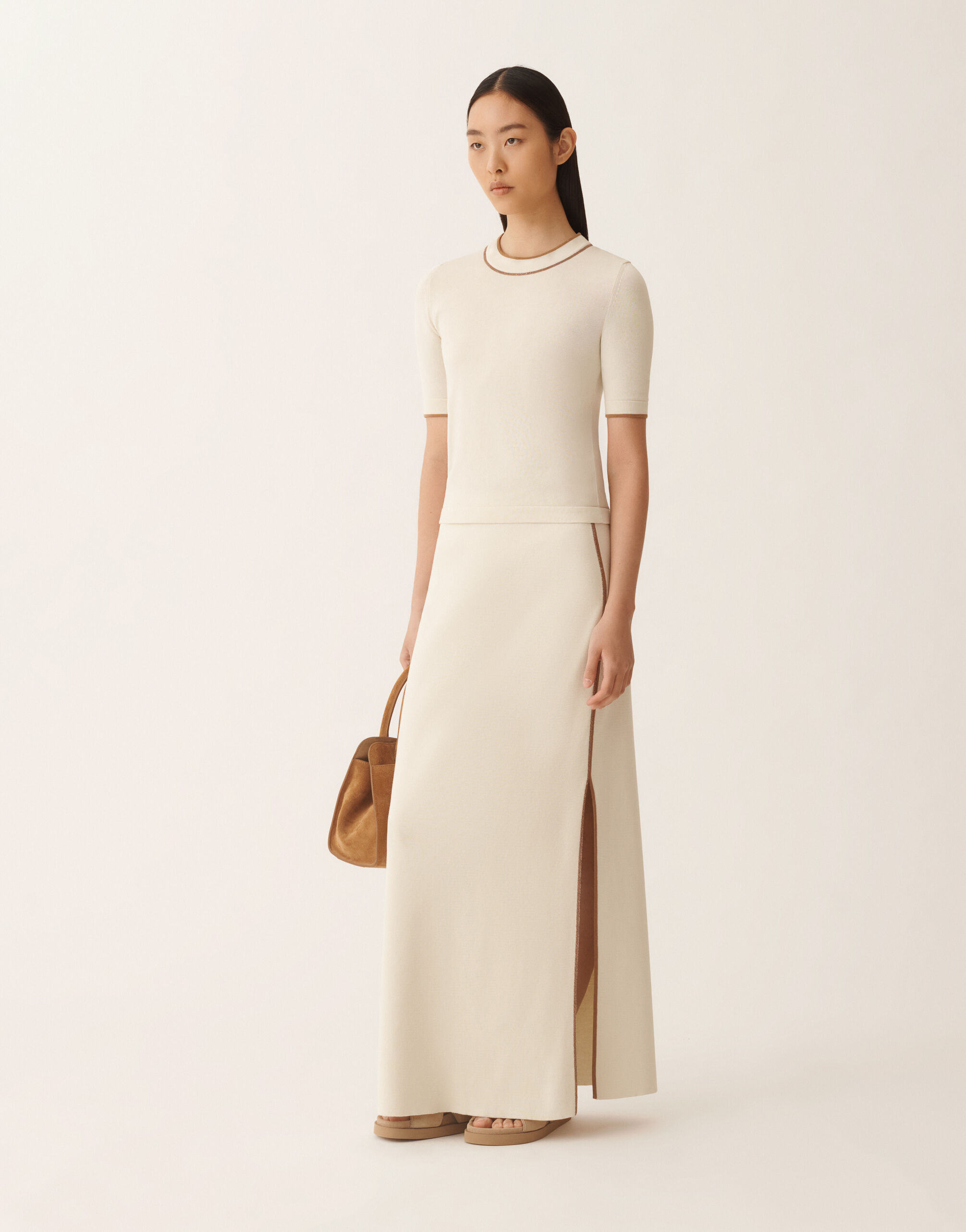 Fabiana Filippi Organic cotton T-shirt, butter and wicker BUTTER MAD276F544M1810000