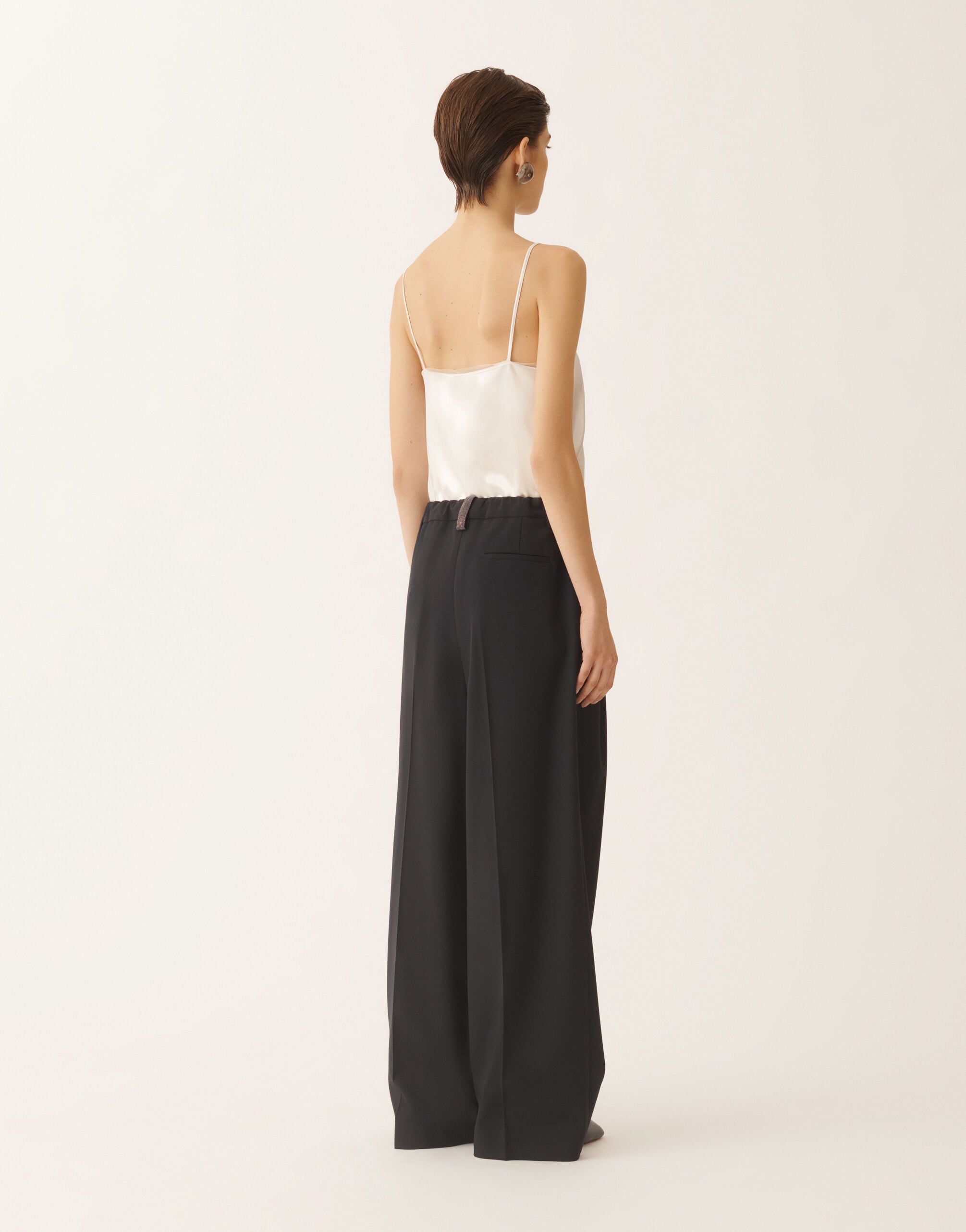 Fluid techno-tailored pants in midnight blue for Women | Fabiana