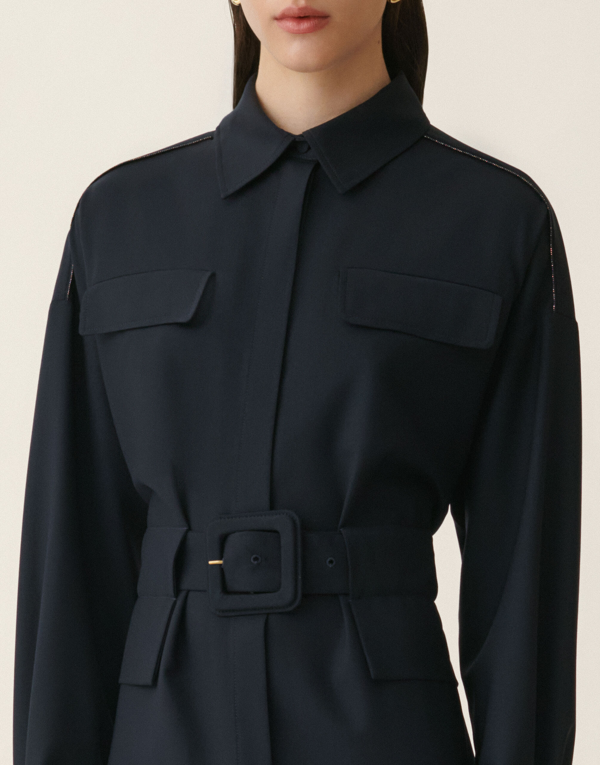 Robe saharienne en laine fraîche, bleu nuit Fabiana Filippi Robe saharienne en laine fraîche, bleu nuit Bleu nuit ABD216F371M2980000