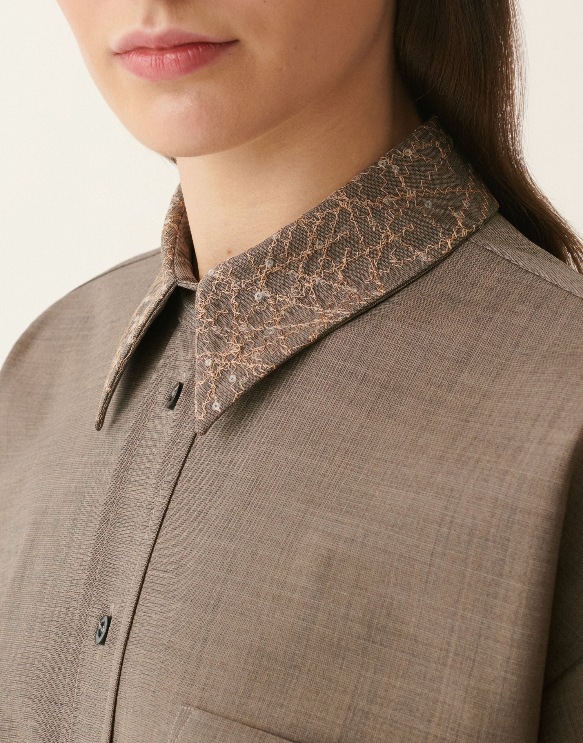 Fabiana Filippi Boyfriend shirt in bi-stretch fresco wool, falcon Falcon CAD226F416M4140000