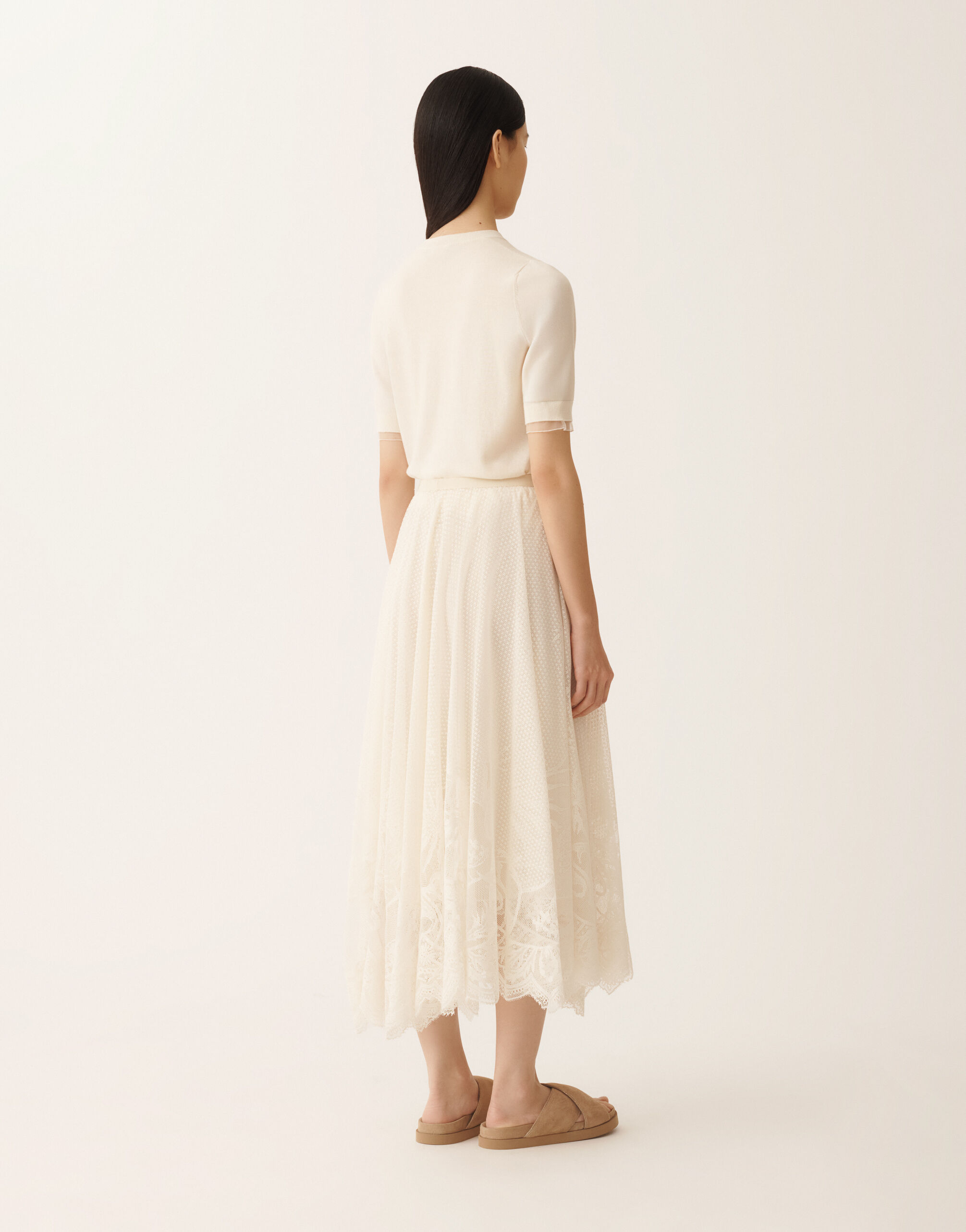 Fabiana Filippi Gonna ruota in pizzo, burro BURRO GND276F850M2170000