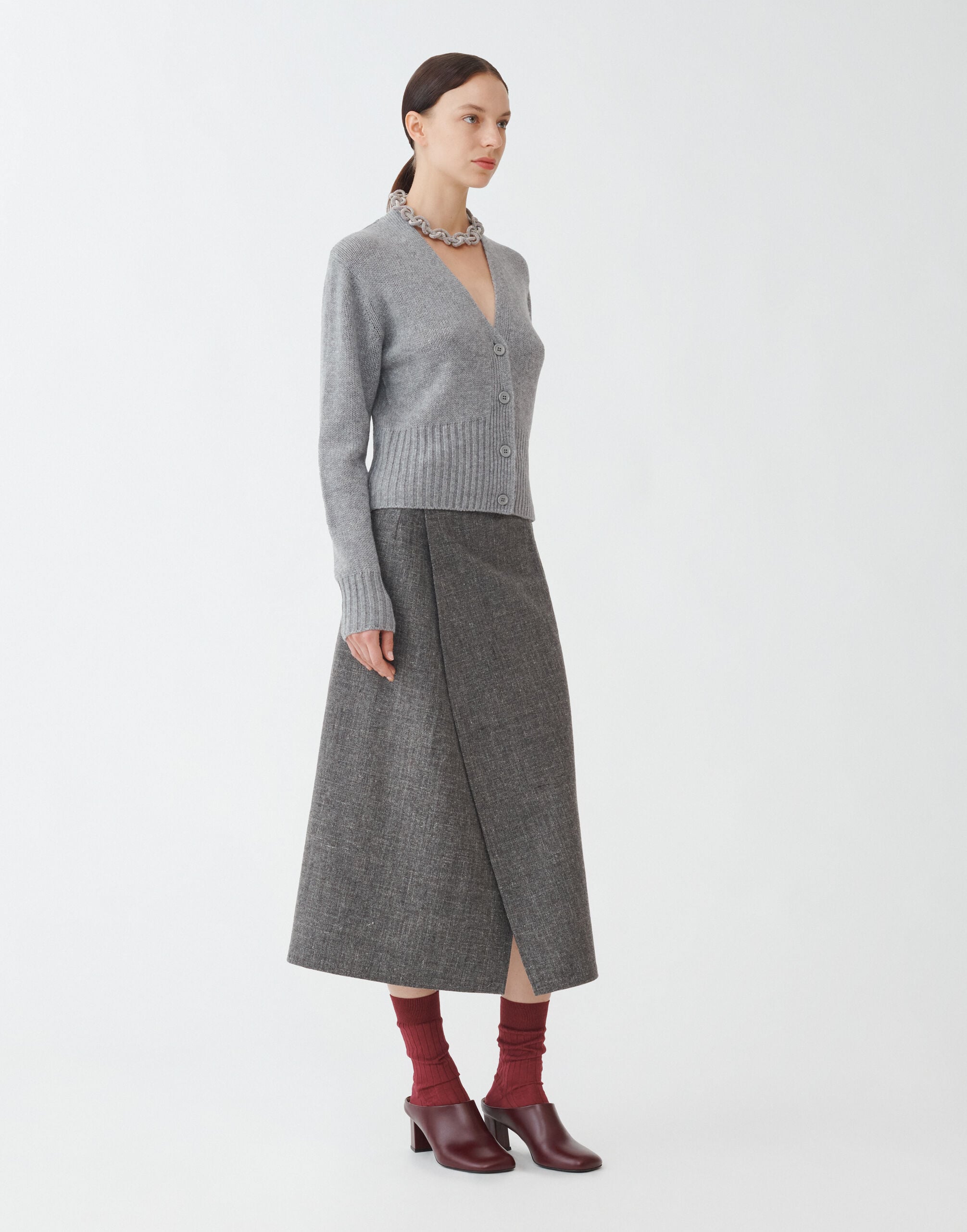 【FABIANA FILIPPI】メリノウール ワンピース 40/XS グレー Brushed cashmere cropped cardigan, melange rock for Women