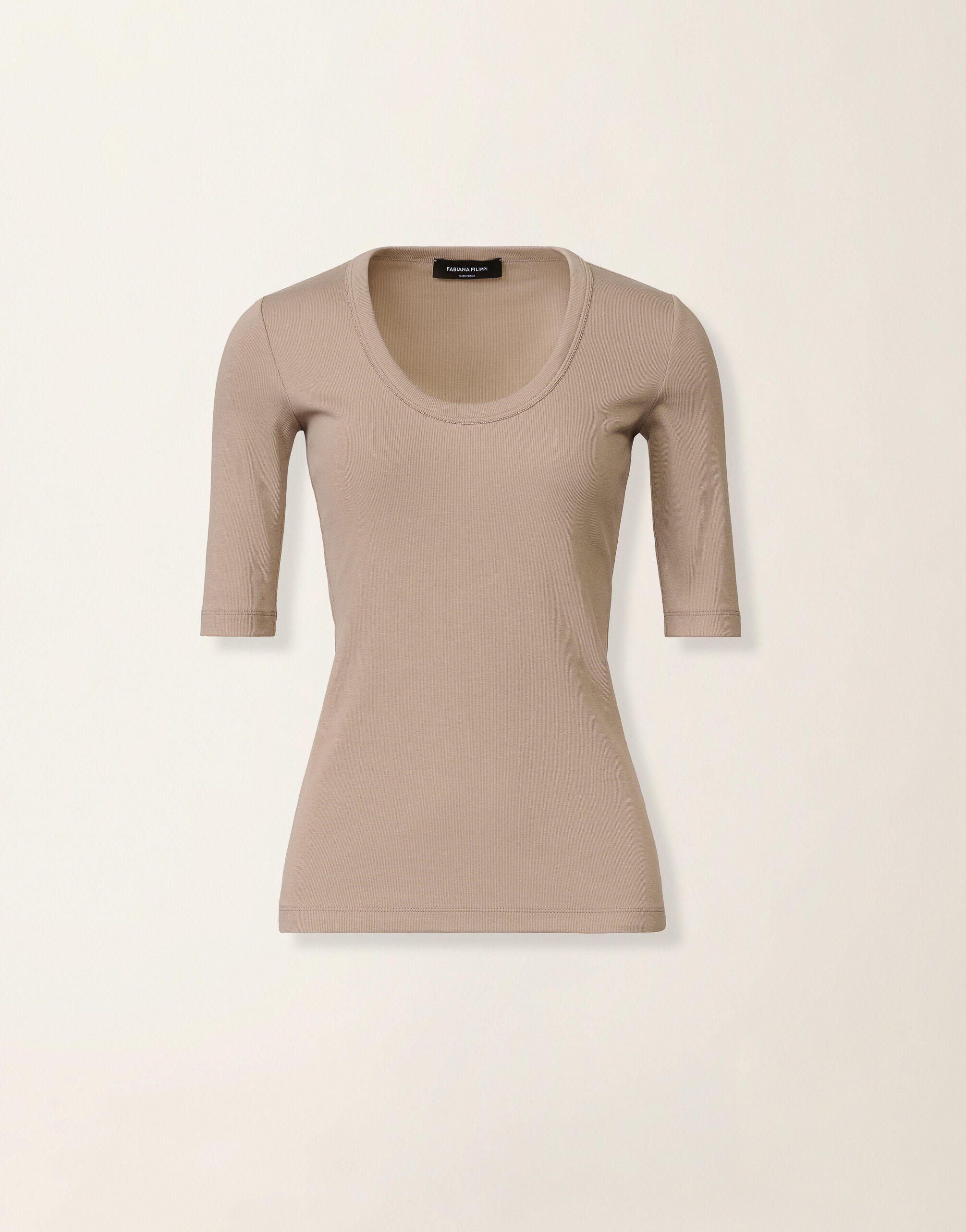 T-shirt in jersey di cotone a costina, moka meringa Fabiana Filippi T-shirt in jersey di cotone a costina, moka meringa Moka meringa JED216F603L8960000