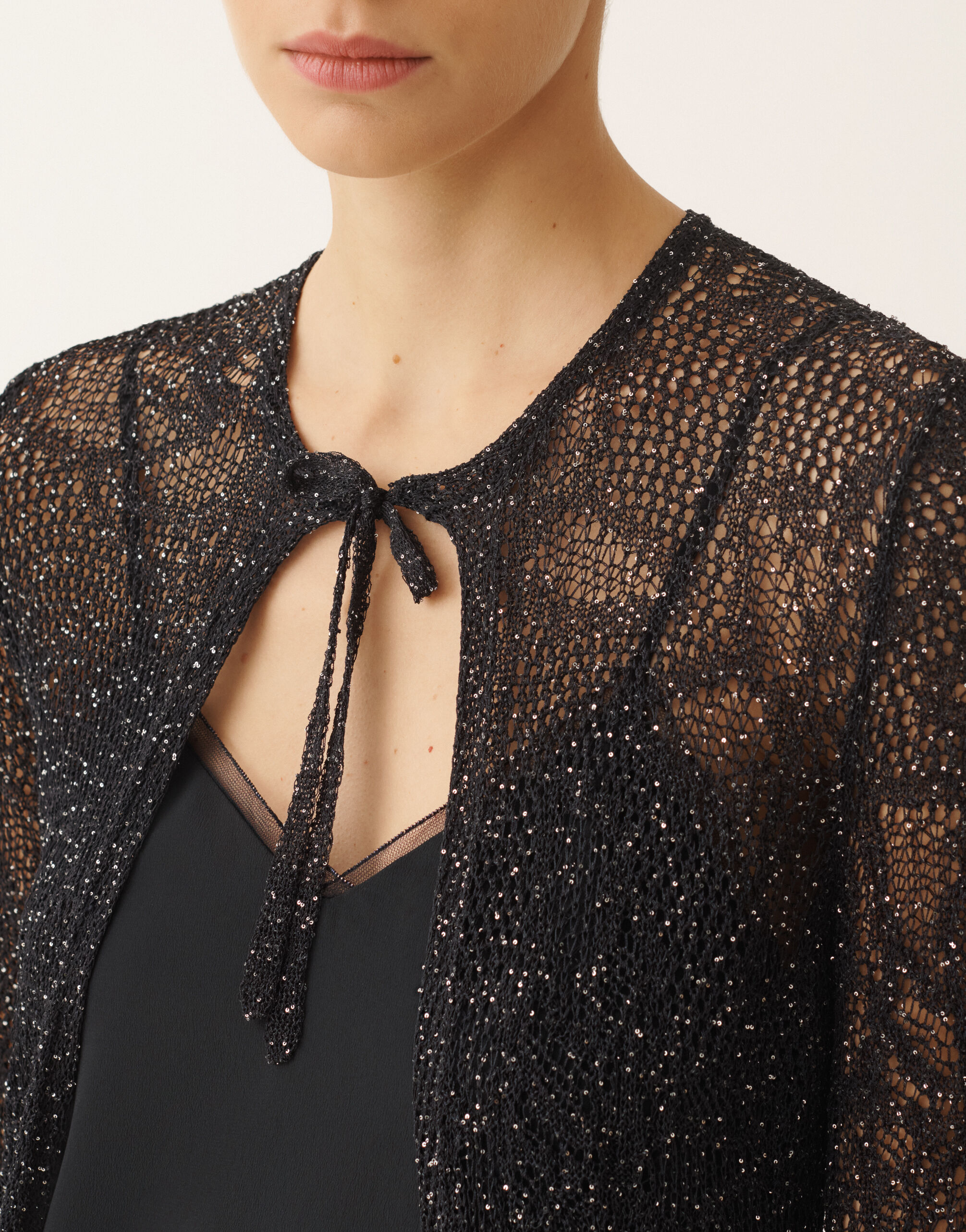 Long cardigan in midnight blue micro sequins for Women | Fabiana