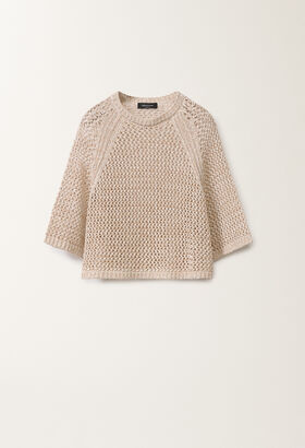 Fabiana Filippi Cotton mesh cape, white and greige SAND ABD275F625L2330000