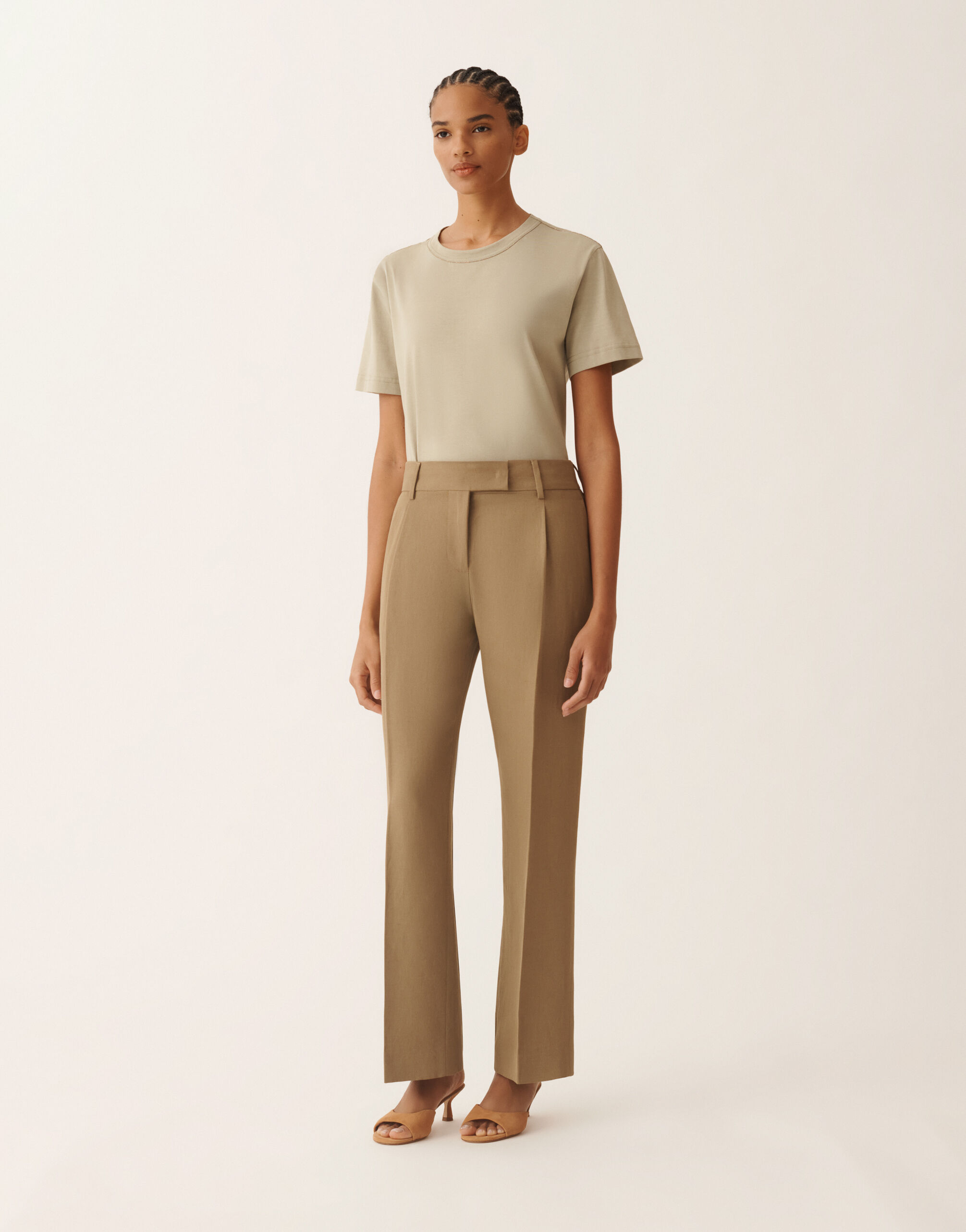 Fluid linen and viscose pants, taupe for Women | Fabiana Filippi®