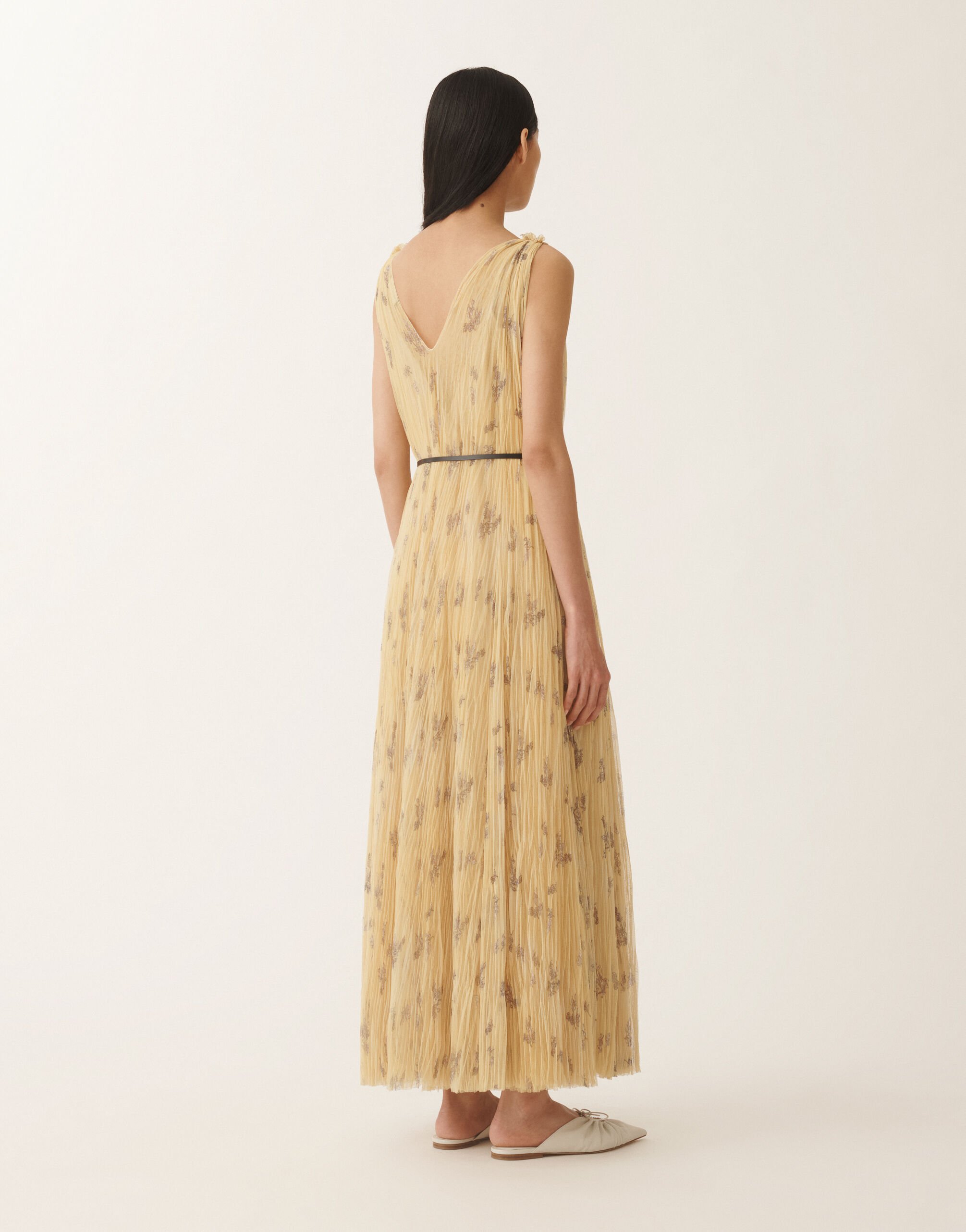 Fabiana Filippi Kleid aus plissiertem Tüll mit Print Botanical Picta, kanariengelb KANARIE ABD275F622L3870000