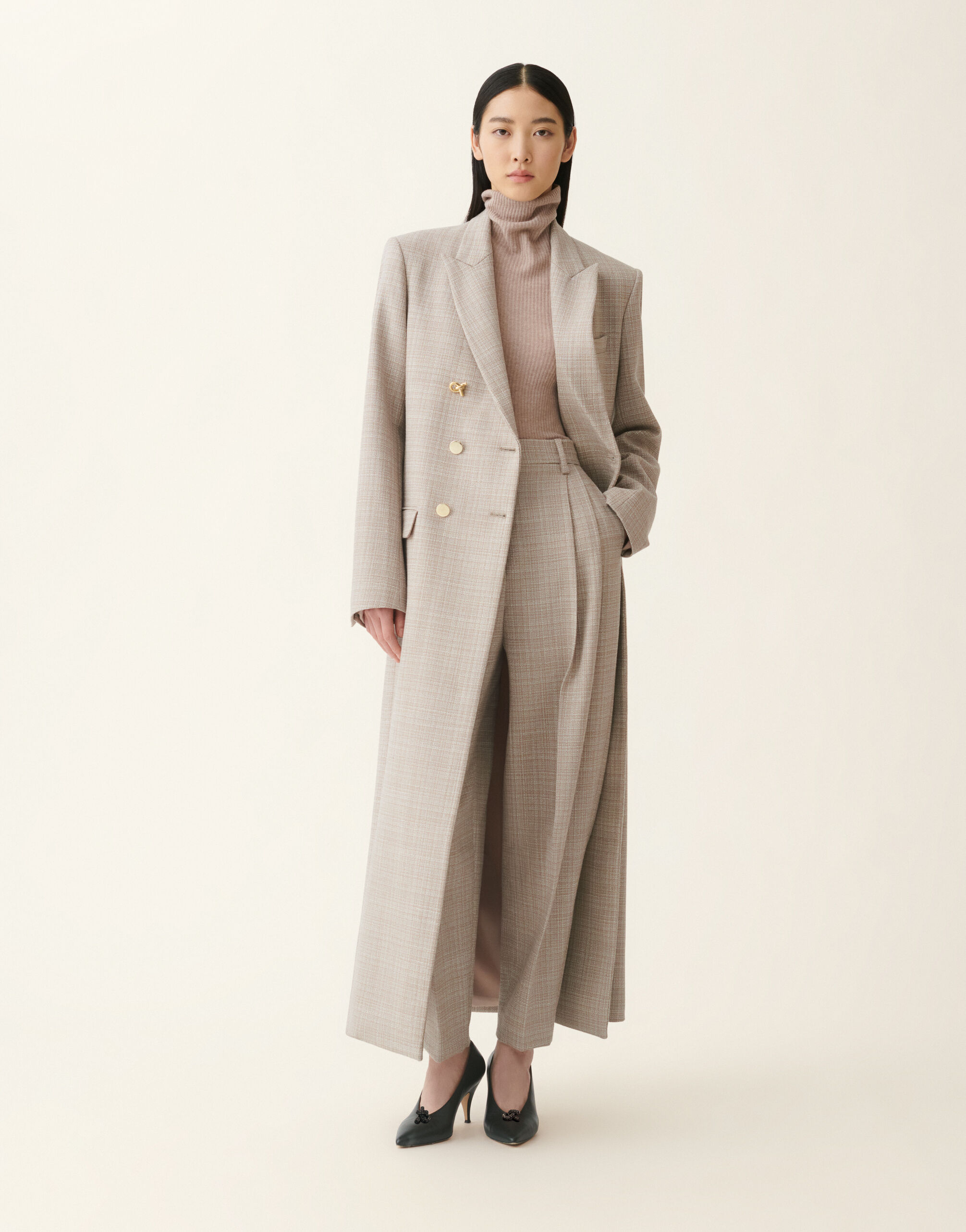 Cappotto doppiopetto in mouliné, moka meringa Fabiana Filippi Cappotto doppiopetto in mouliné, moka meringa Moka meringa CTD216F201D9830000