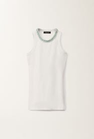 Fabiana Filippi Jersey vest top, optical white and aqua green WHITE/AQUAGREEN JED275F604L4540000