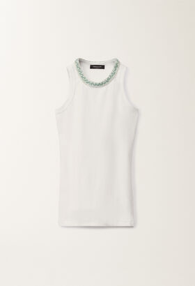 Fabiana Filippi Jersey vest top, optical white and aqua green BLACK TPD265F630L2210000