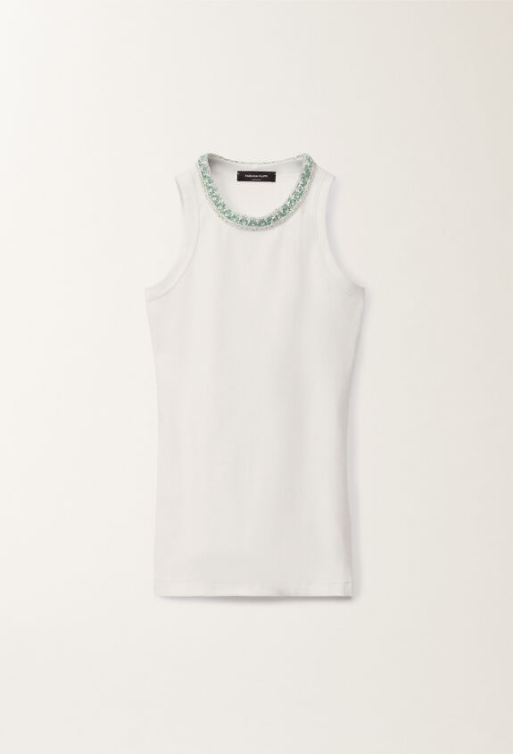 Fabiana Filippi Jersey vest top, optical white and aqua green WHITE/AQUAGREEN JED275F604L4540000