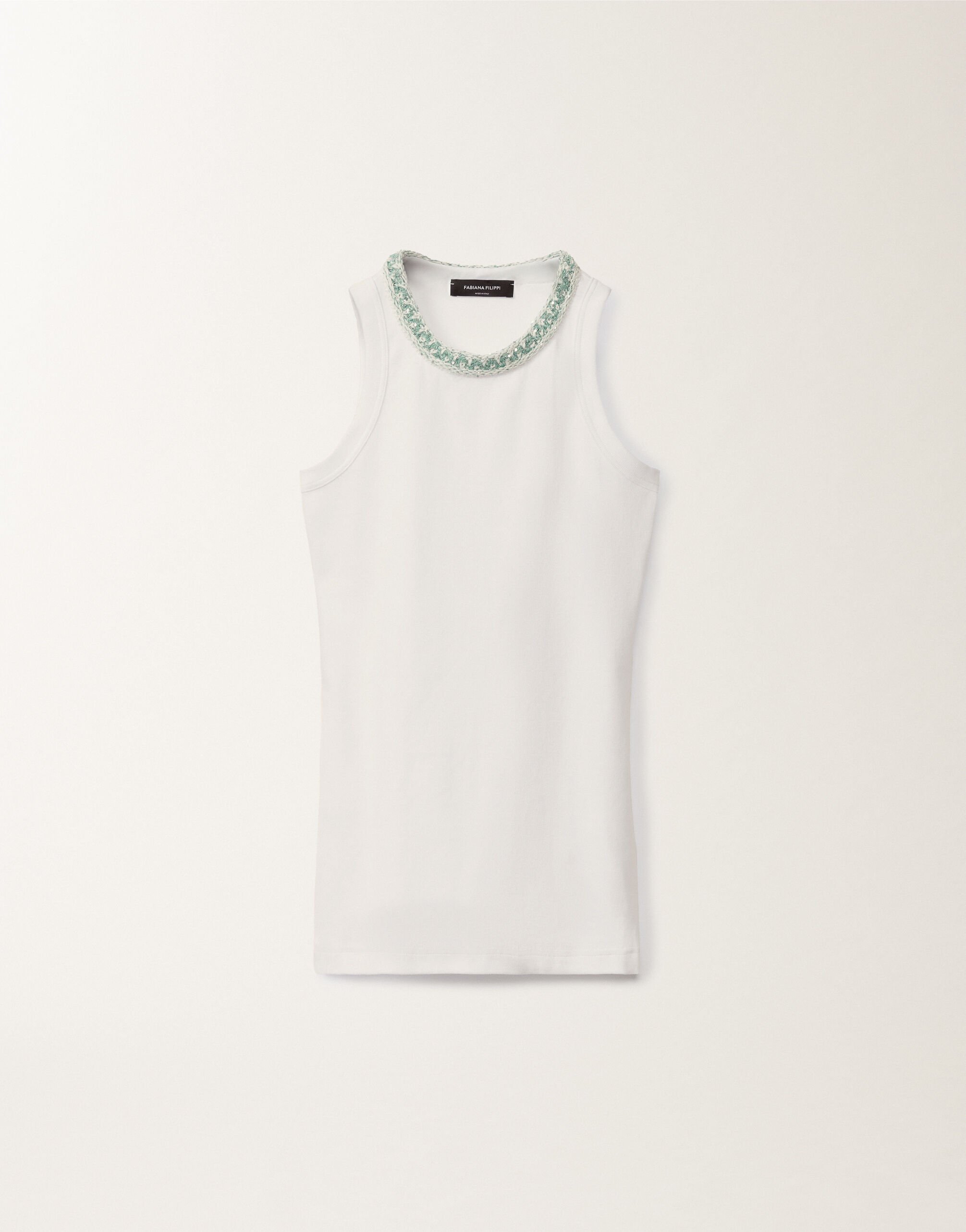 Fabiana Filippi Jersey vest top, optical white and aqua green WHITE/AQUAGREEN JED275F604L4540000