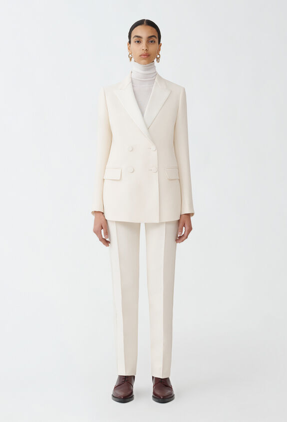 Fabiana Filippi WOOL SILK CREPE REGULAR FIT TROUSERS WITH TUXEDO SIDE BANDS WHITE PAD214F326I9140000