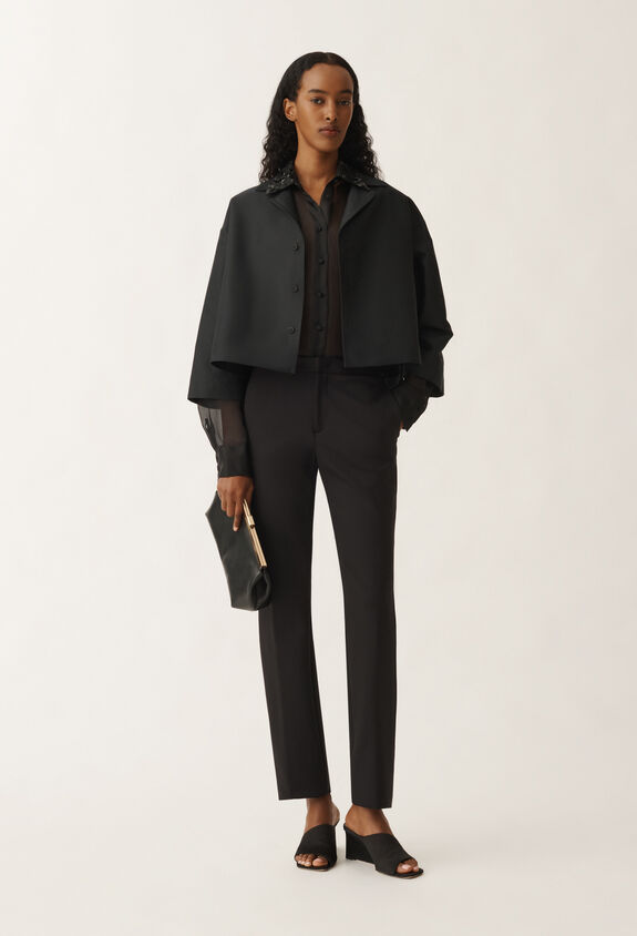 Fabiana Filippi ORGANZA BASI SHIRT WITH SEQUIN EMBROIDERED COLLAR BLACK CAD265F233L1850000