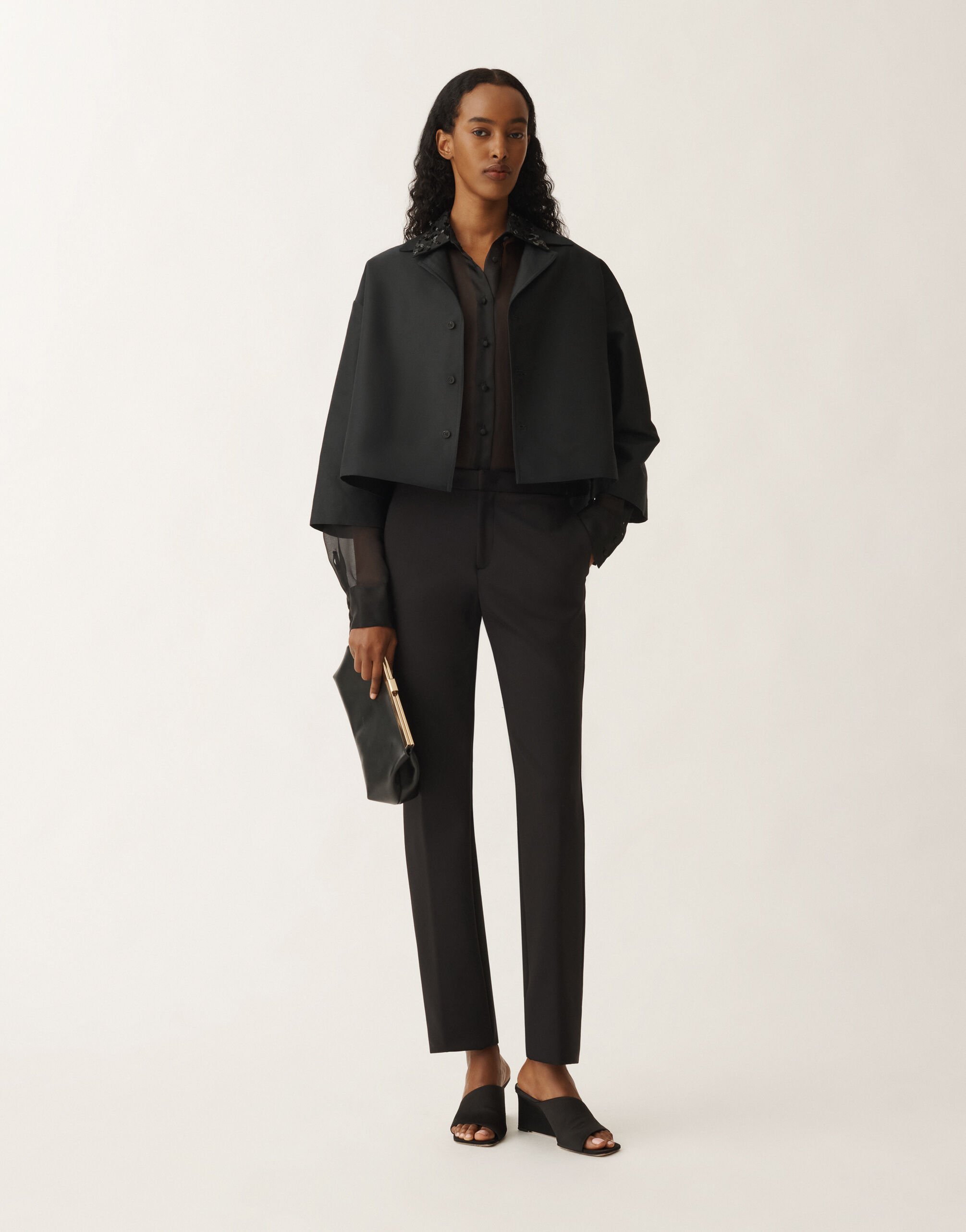 Fabiana Filippi Long organza shirt with sequin embroidery, black BLACK CAD265F233L1850000