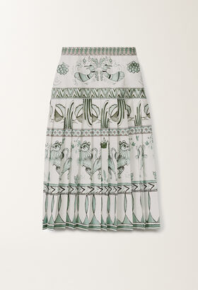 Fabiana Filippi Silk twill skirt with painted print, white, aqua green and teal LAVENDER CAD275F233L3630000