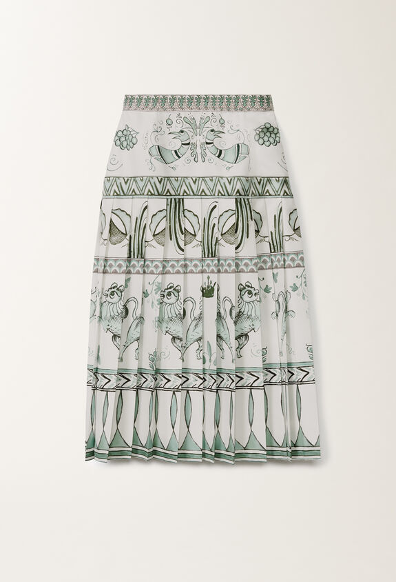 Fabiana Filippi Jupe en sergé de soie à imprimé picta, blanc, vert d’eau et bleu pétrole BLANC/TURQUOISE/VERT EAU GND275F843D8600000