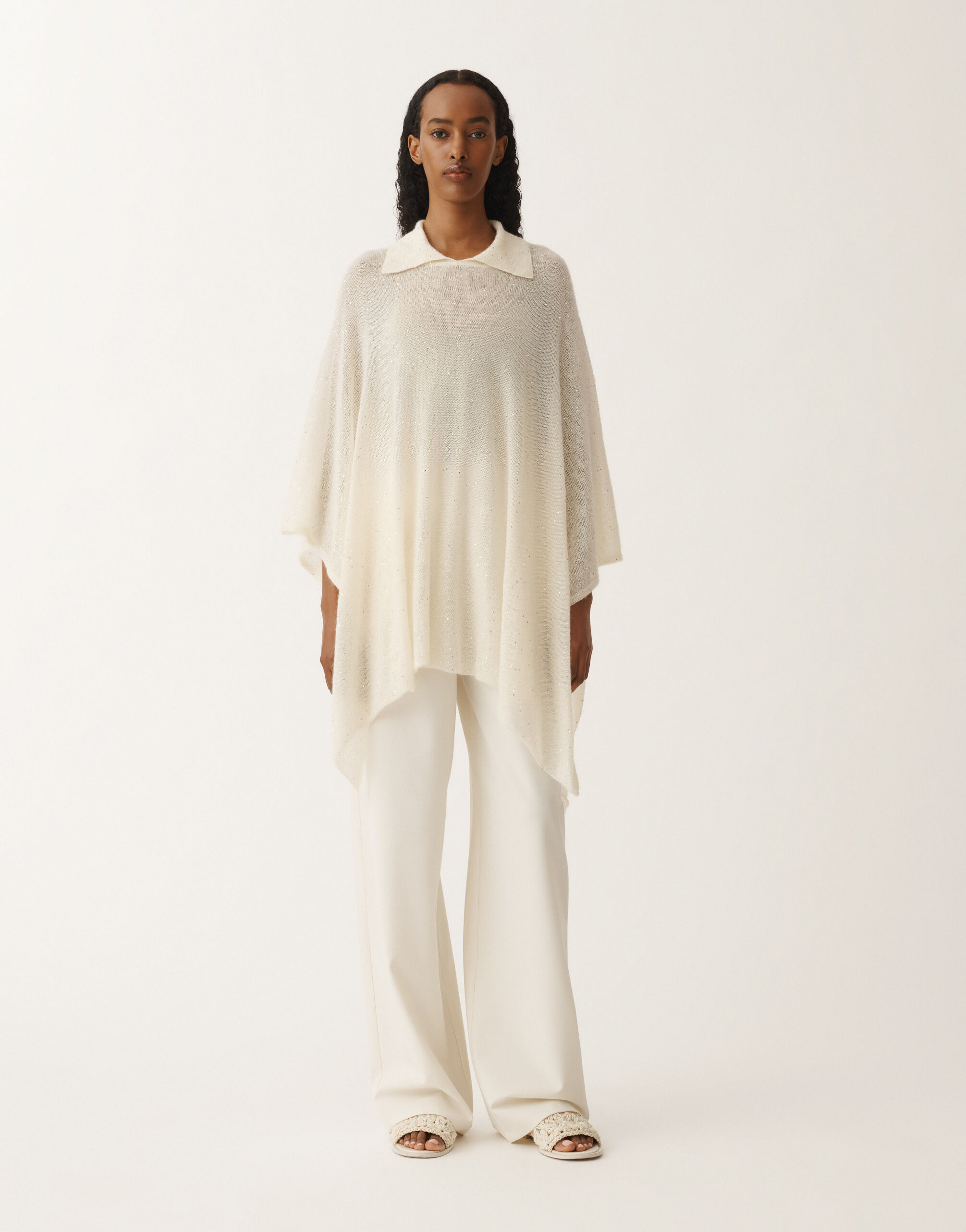Fabiana Filippi Cape with mohair collar, putty WHITE SAD265A809D8170000
