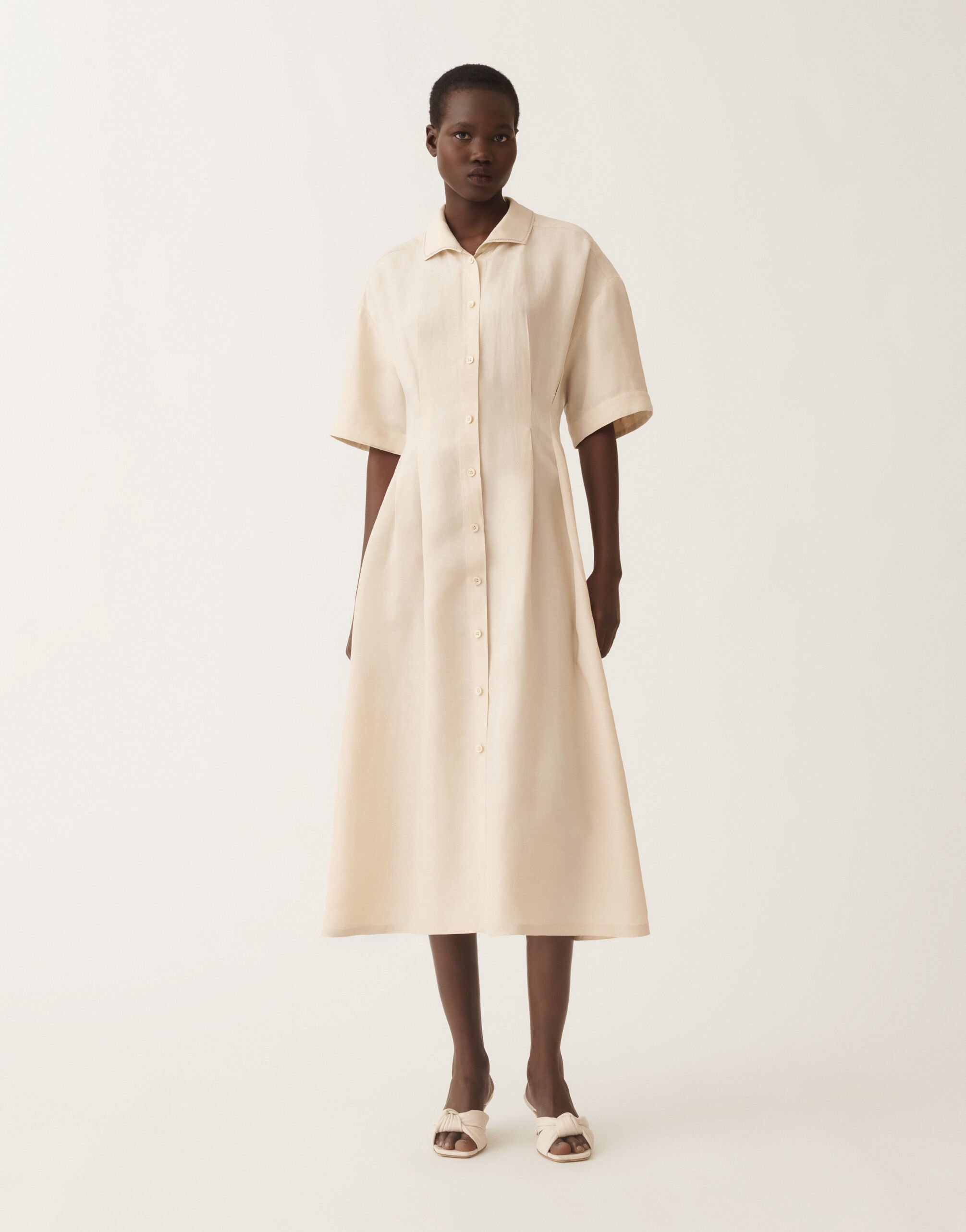 Fabiana Filippi Hemdblusenkleid aus Leinen und Viskose, sand hell SAND ABDC02F101H5470000