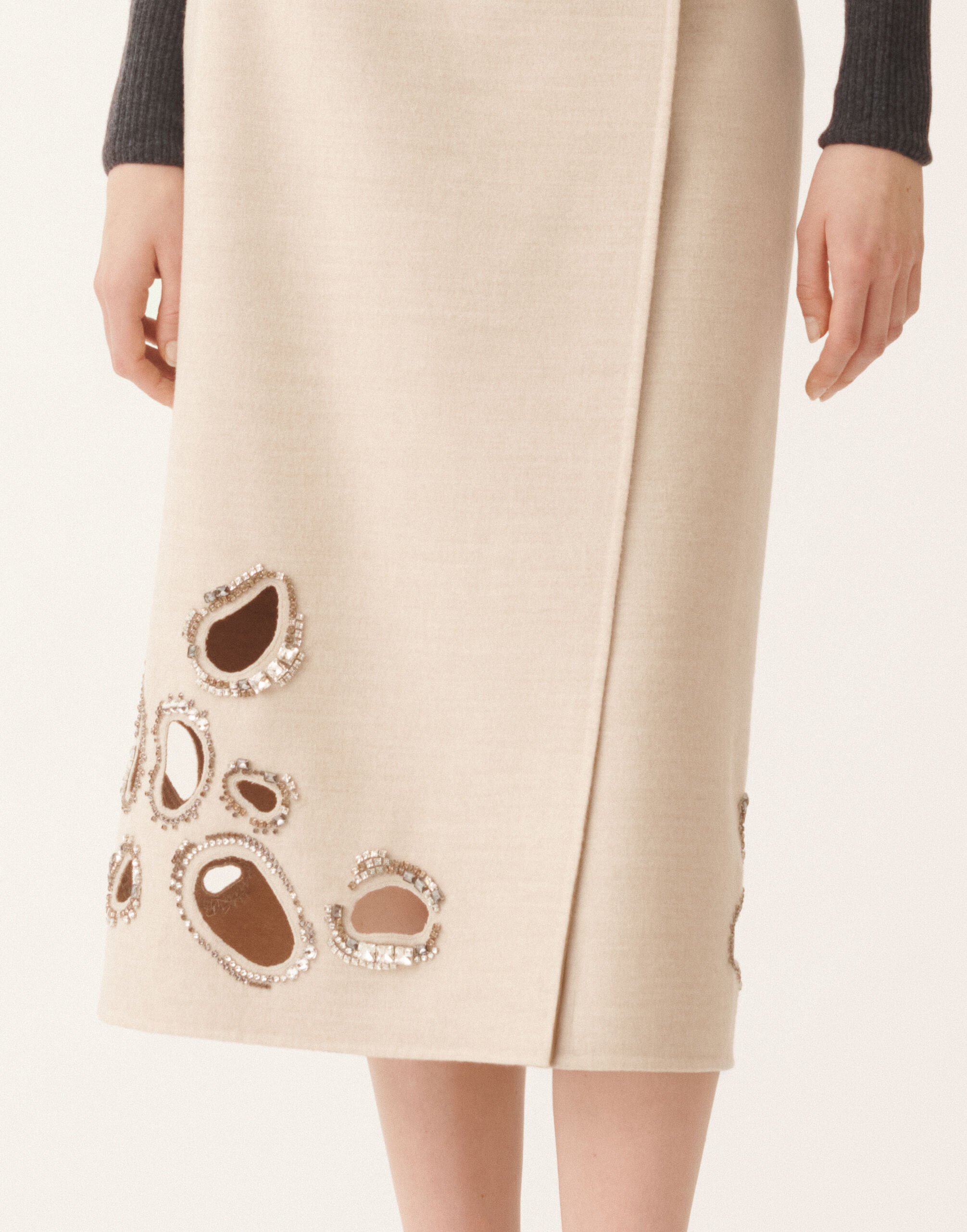 Fabiana Filippi Double wool skirt, rope and wicker BEIGE GND215F415L5530000