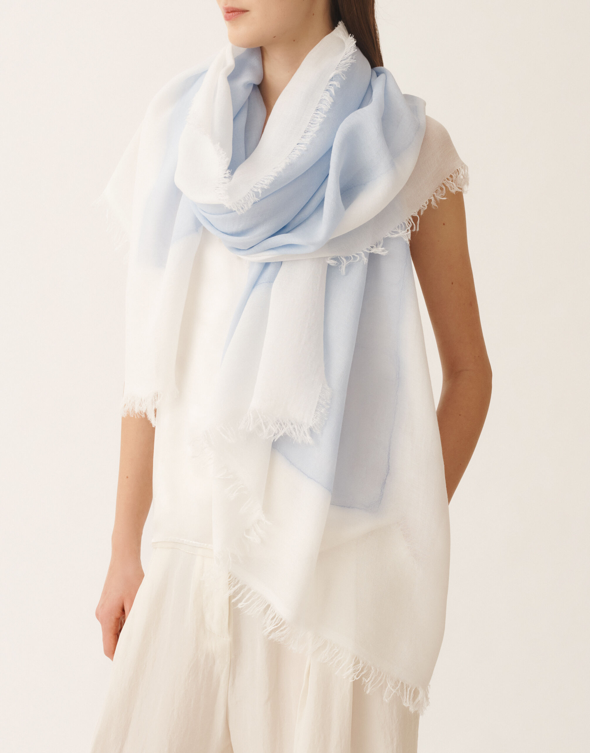Fabiana Filippi Scarf in modal and cashmere, sky blue and butter SKY BLUE SAD276A943M0490000