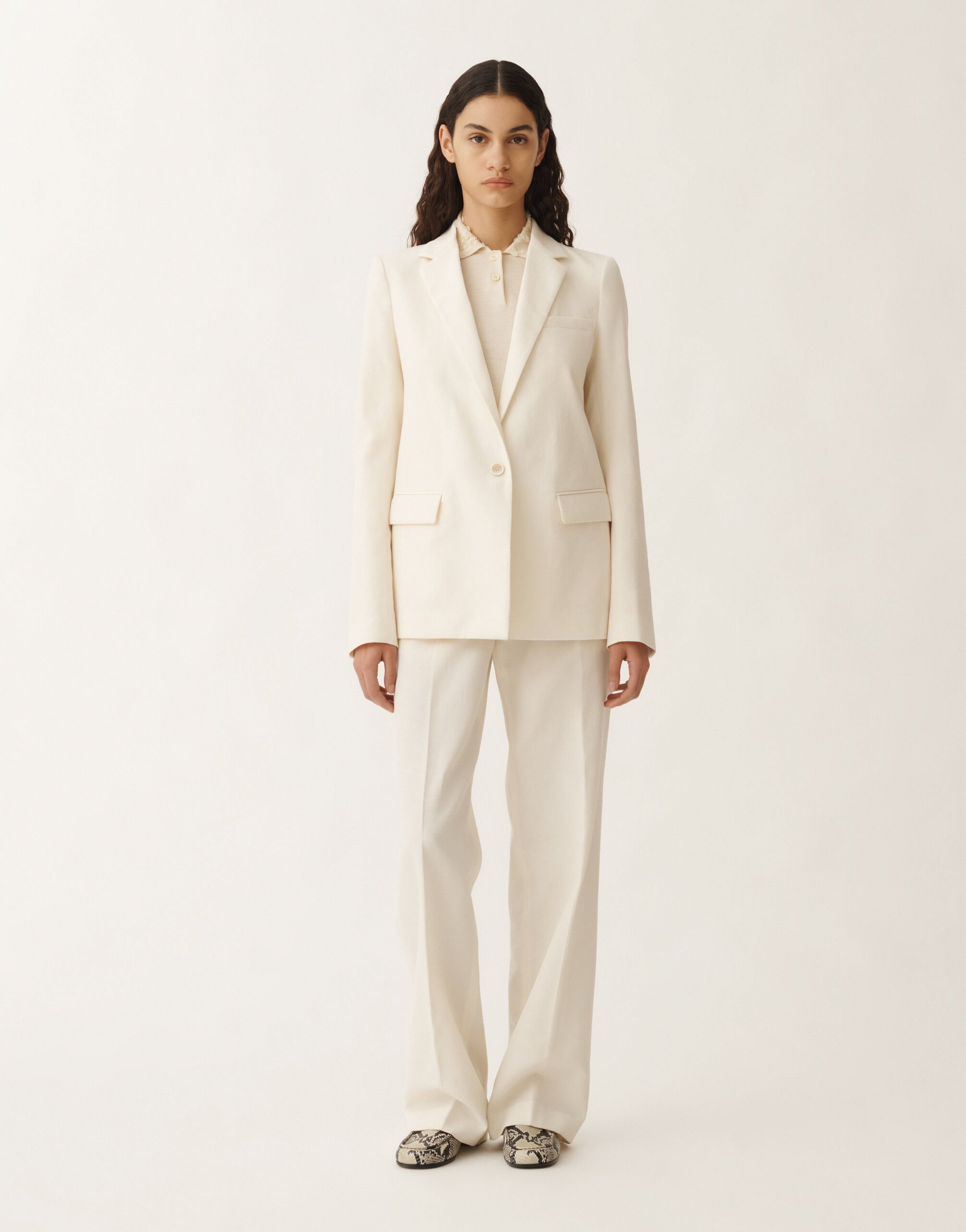 Fabiana Filippi Veste en tissu natté de laine et lin, vanille BLANC GCD265F315D8220000