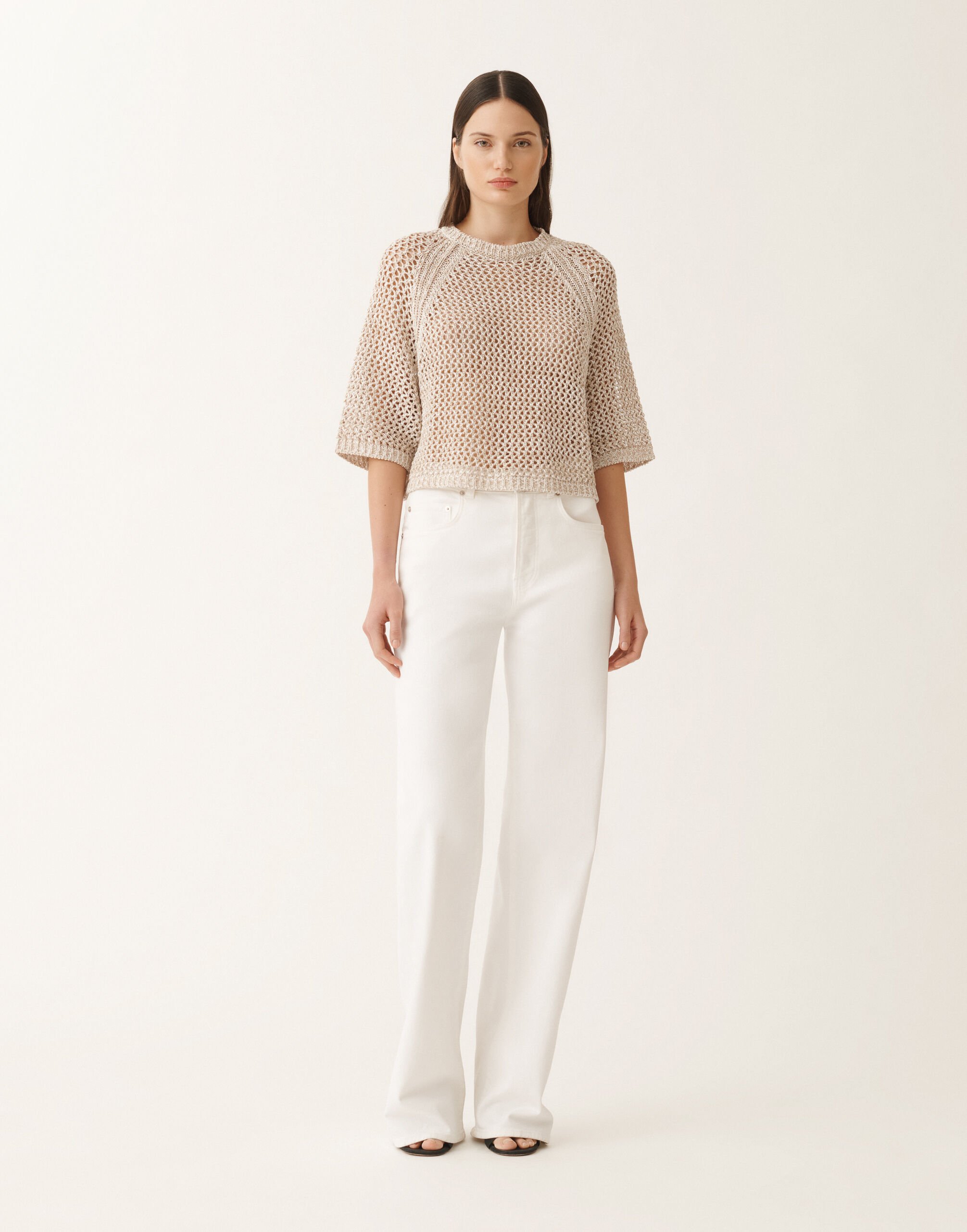 Fabiana Filippi Cape en mesh de coton, blanc et grège BLANC/GRIGE MAD275F117L3830000