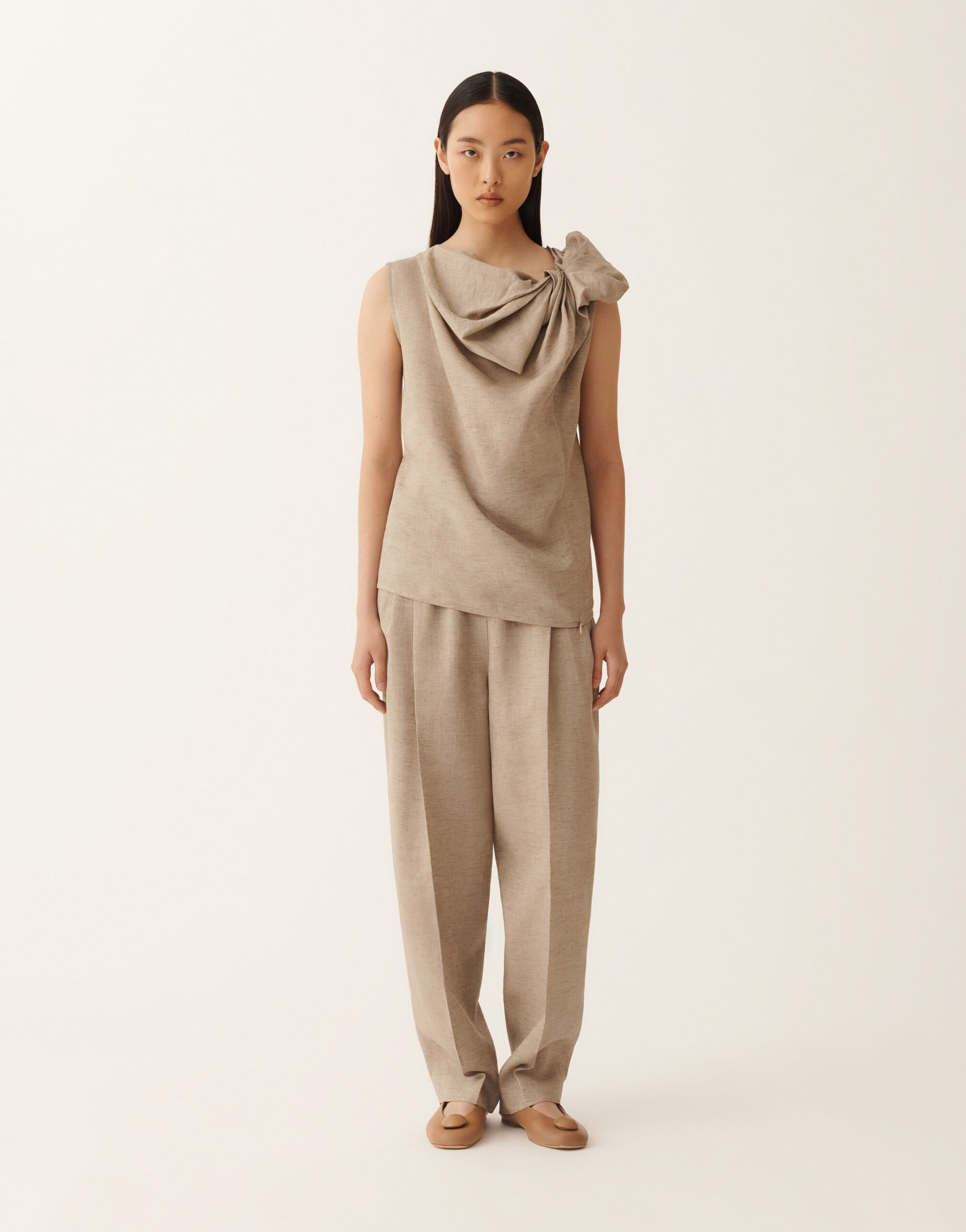 Linen top in taupe for Women | Fabiana Filippi®