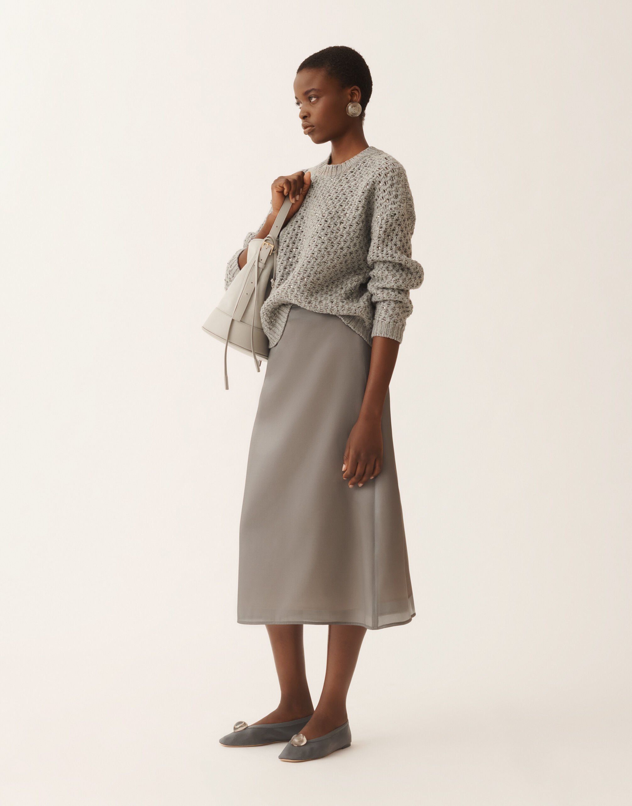 Midi skirt in water-reflective organza, shadow Fabiana Filippi Midi skirt in water-reflective organza, shadow Grey GND266F406D9420000