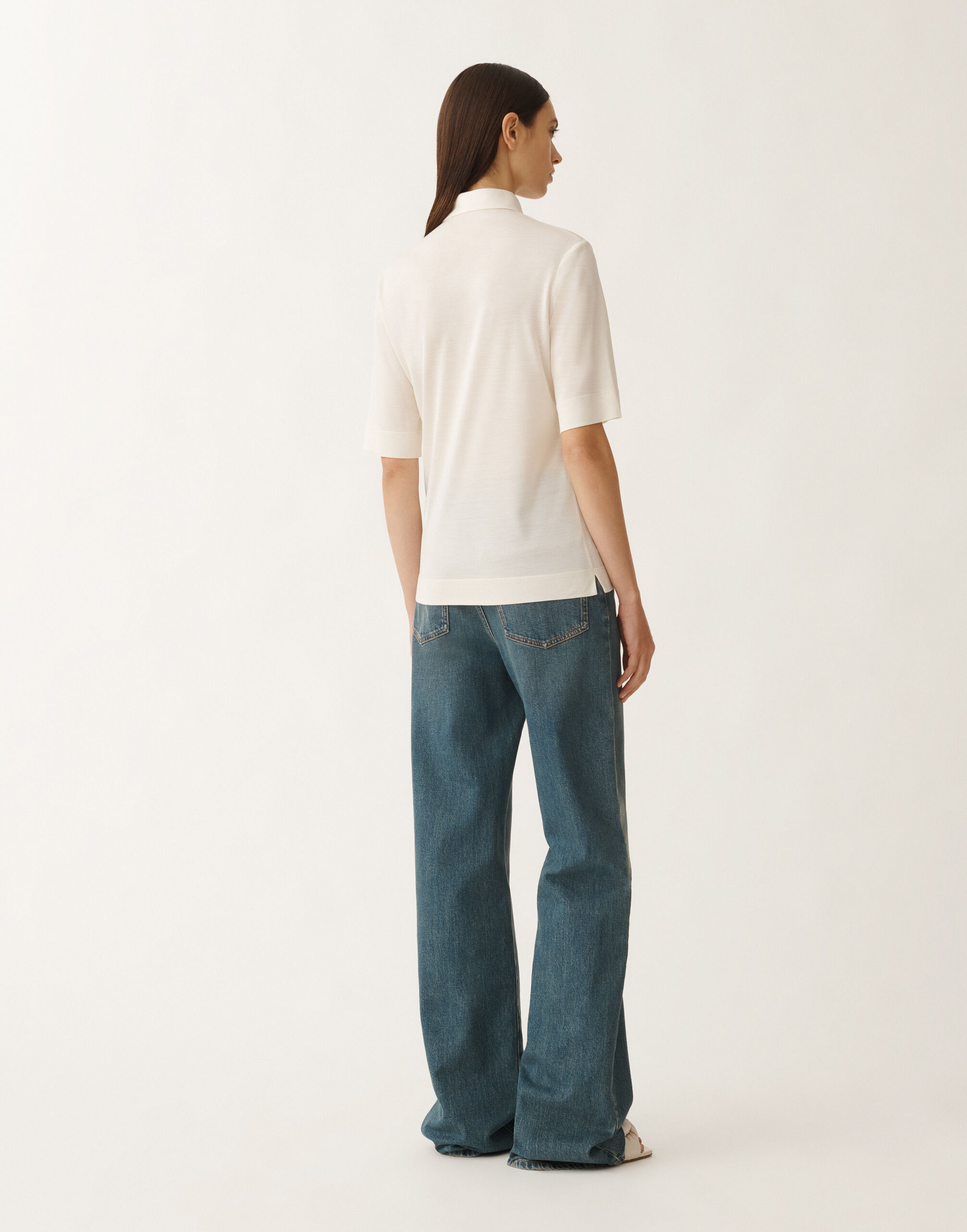 Silk jersey polo, butter for Women | Fabiana Filippi®