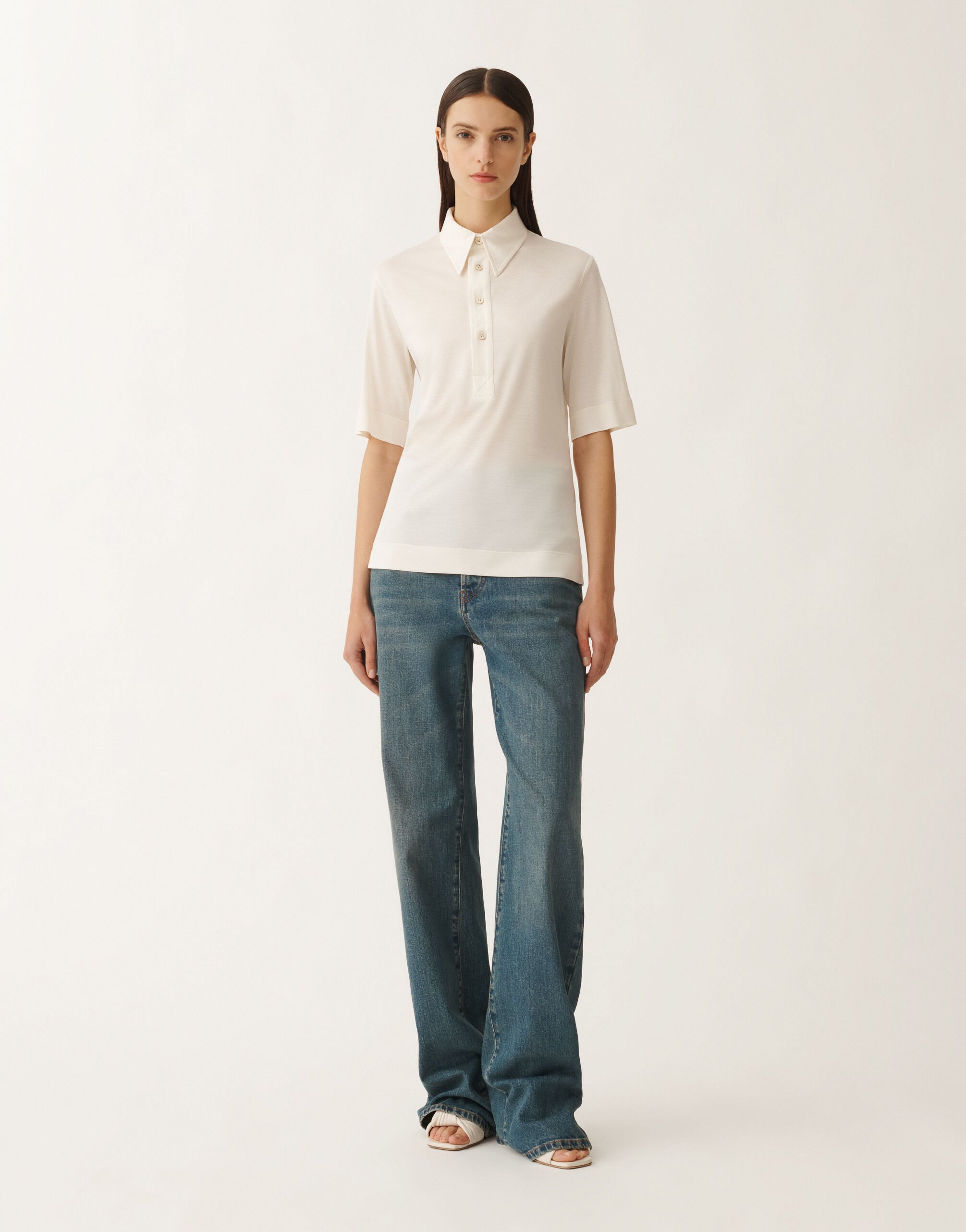 Fabiana Filippi Silk jersey polo, butter WHITE JED265F147D6390000