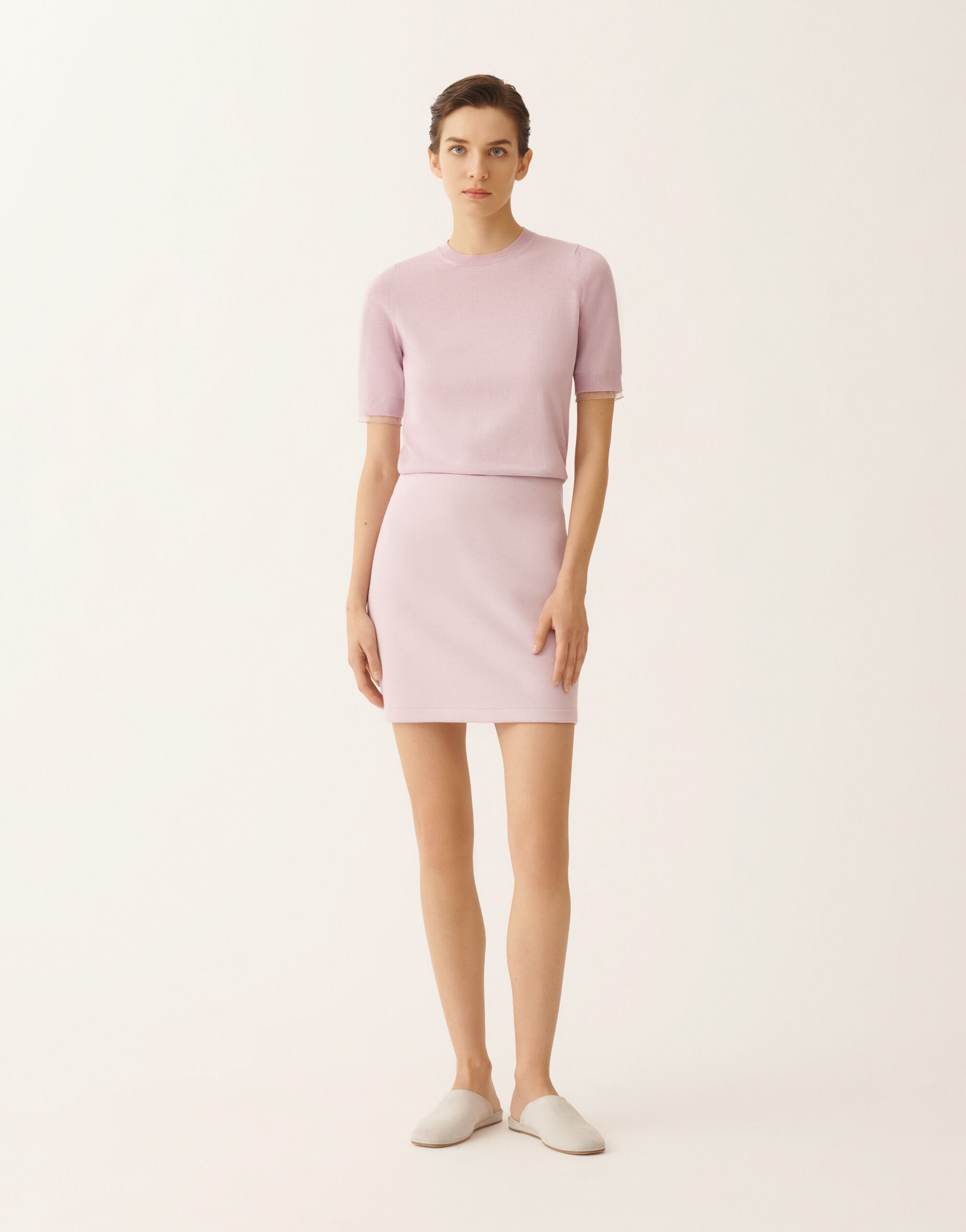 Mini skirt in cashmere scuba, lilac pink for Women | Fabiana Filippi®