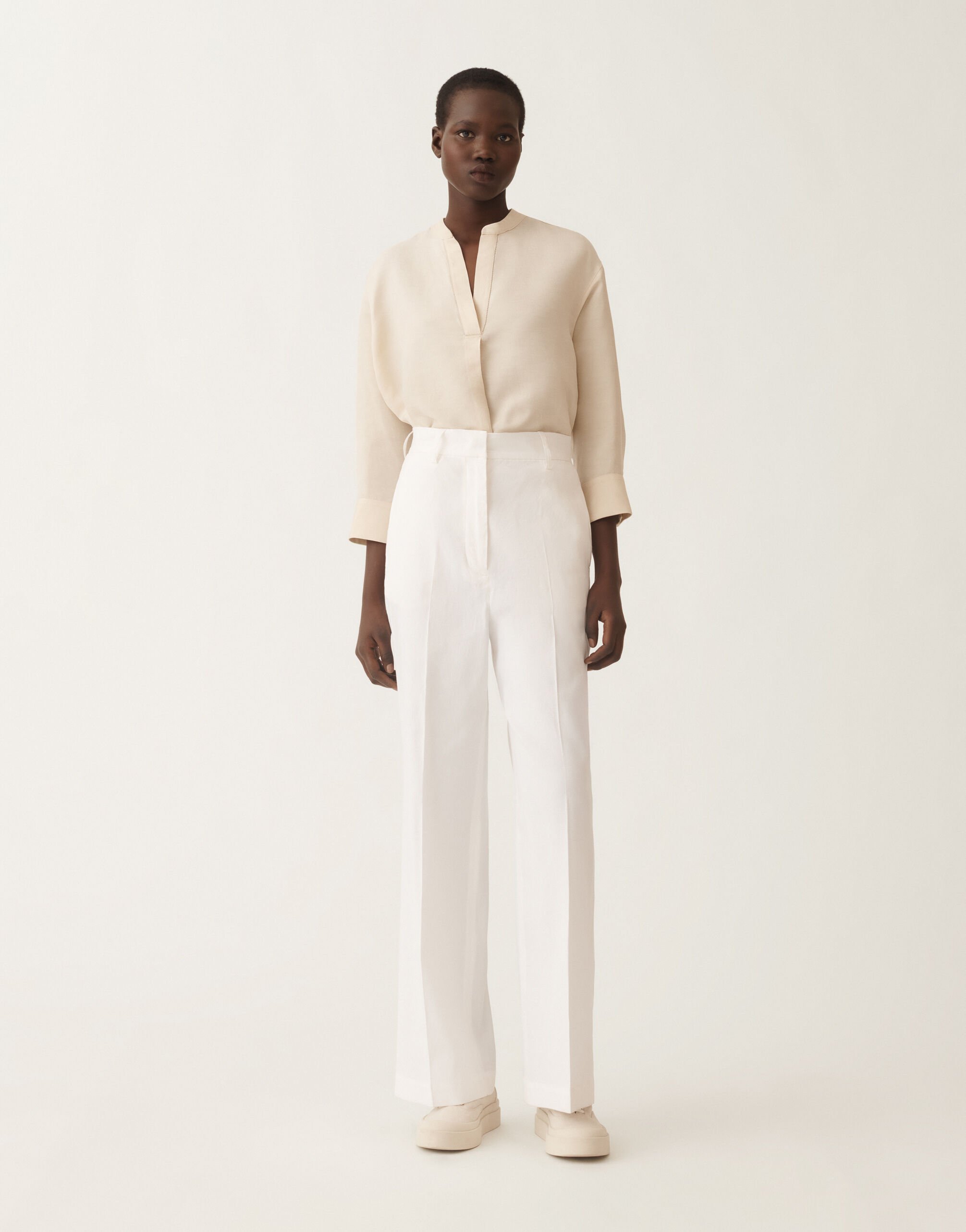 Fabiana Filippi Stretch viscose and linen trousers, optical white OPTICAL WHITE PADC02F411H5490000