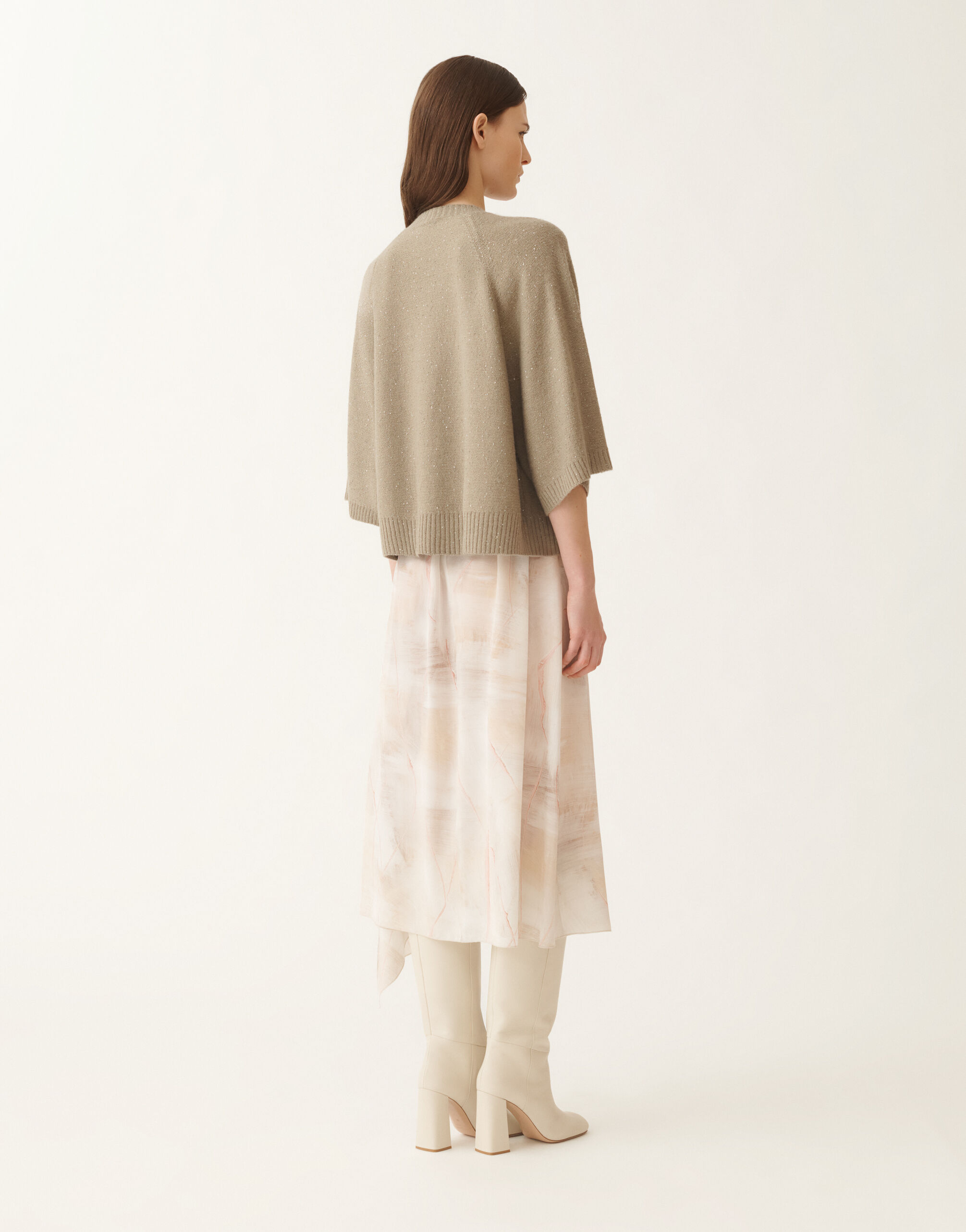 Wool and silk cape with sequins, olive for Women | Fabiana