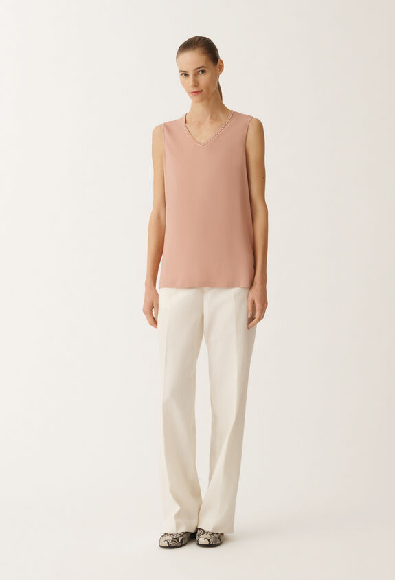 Fabiana Filippi Débardeur en crêpe sablé stretch, fard ROSE TPD265F773L2350000