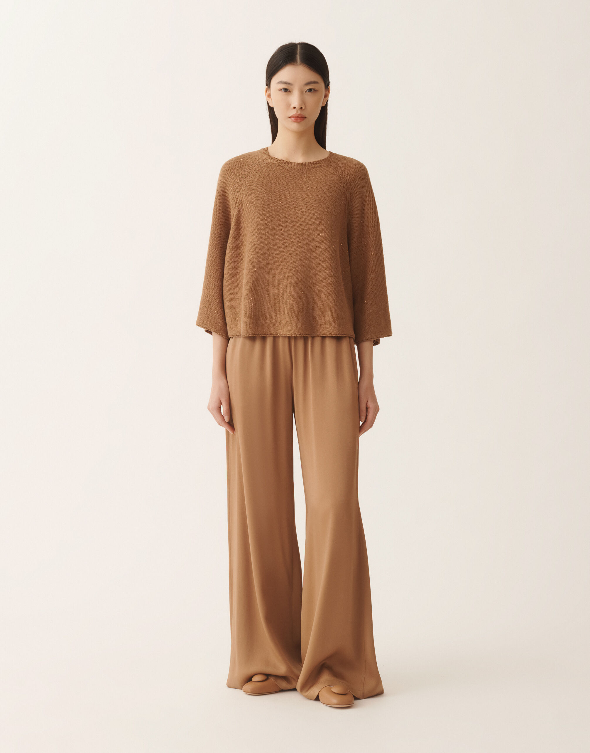 Cotton and linen cape with sequins, wicker for Women | Fabiana