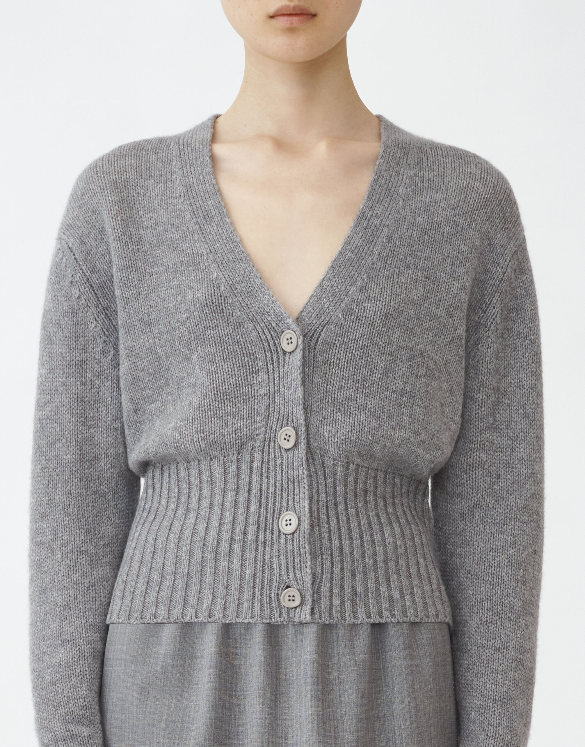 Brushed cashmere cropped cardigan, melange rock for Women