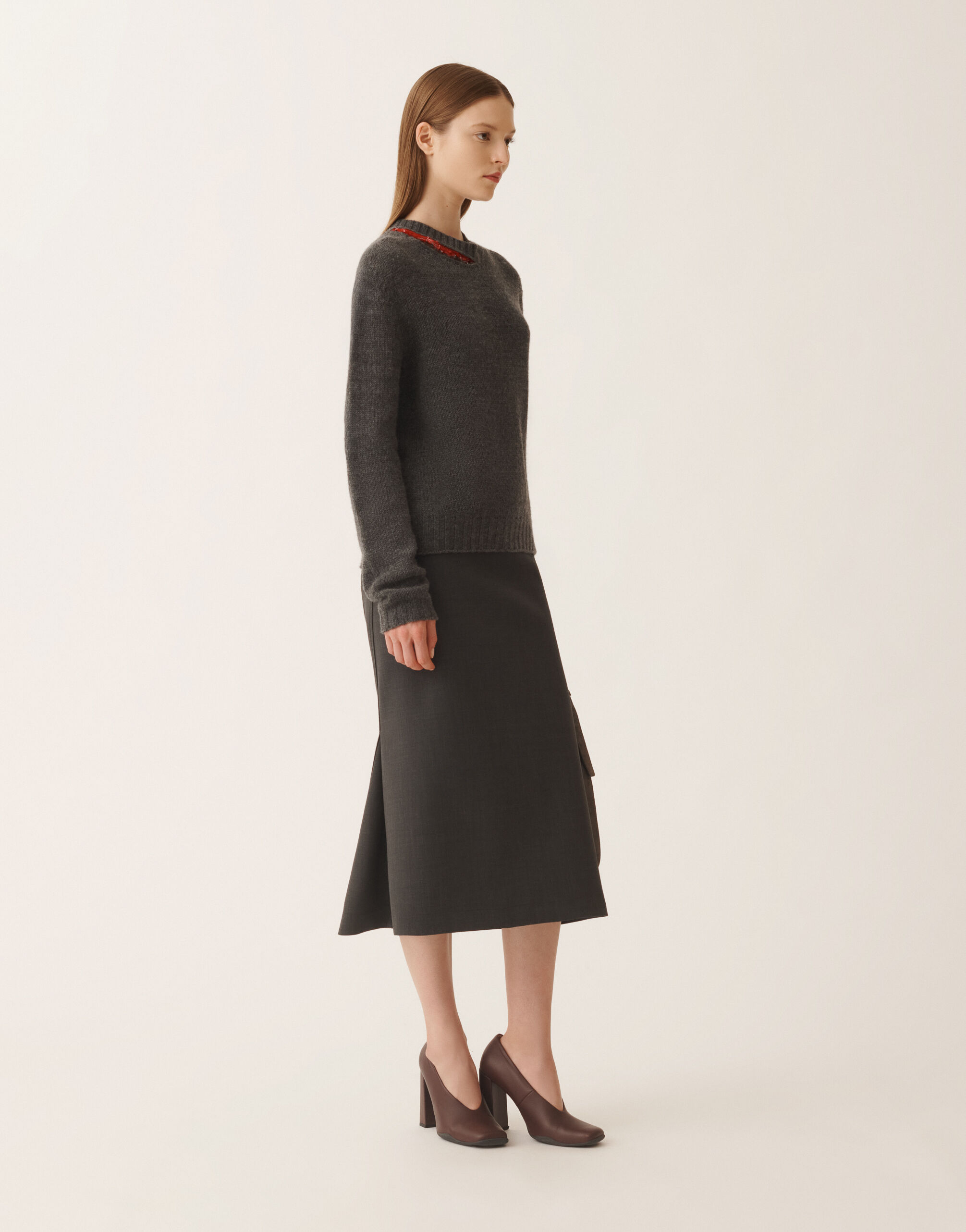 Fabiana Filippi Bi-stretch fresco wool skirt, slate Grey GND225F807L6120000