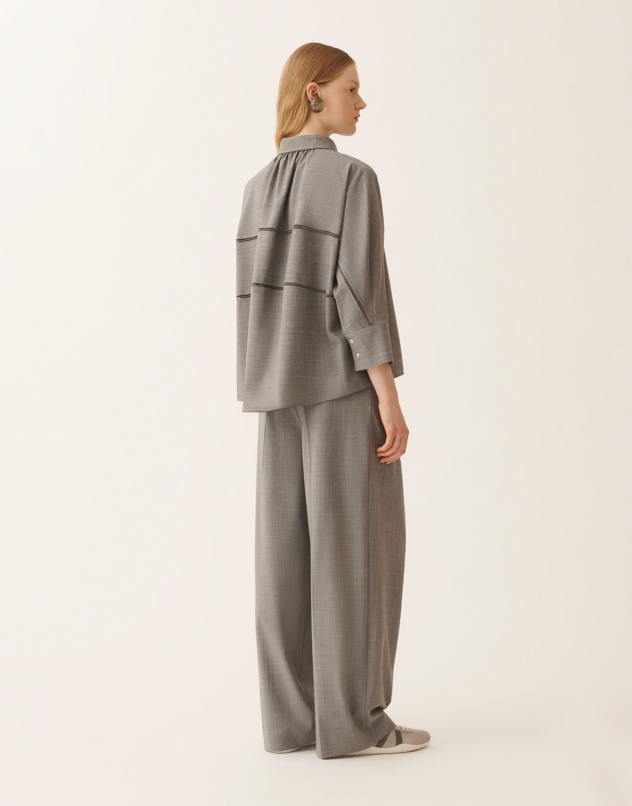 Cropped shirt in bistretch fresco wool, rock mélange for Women