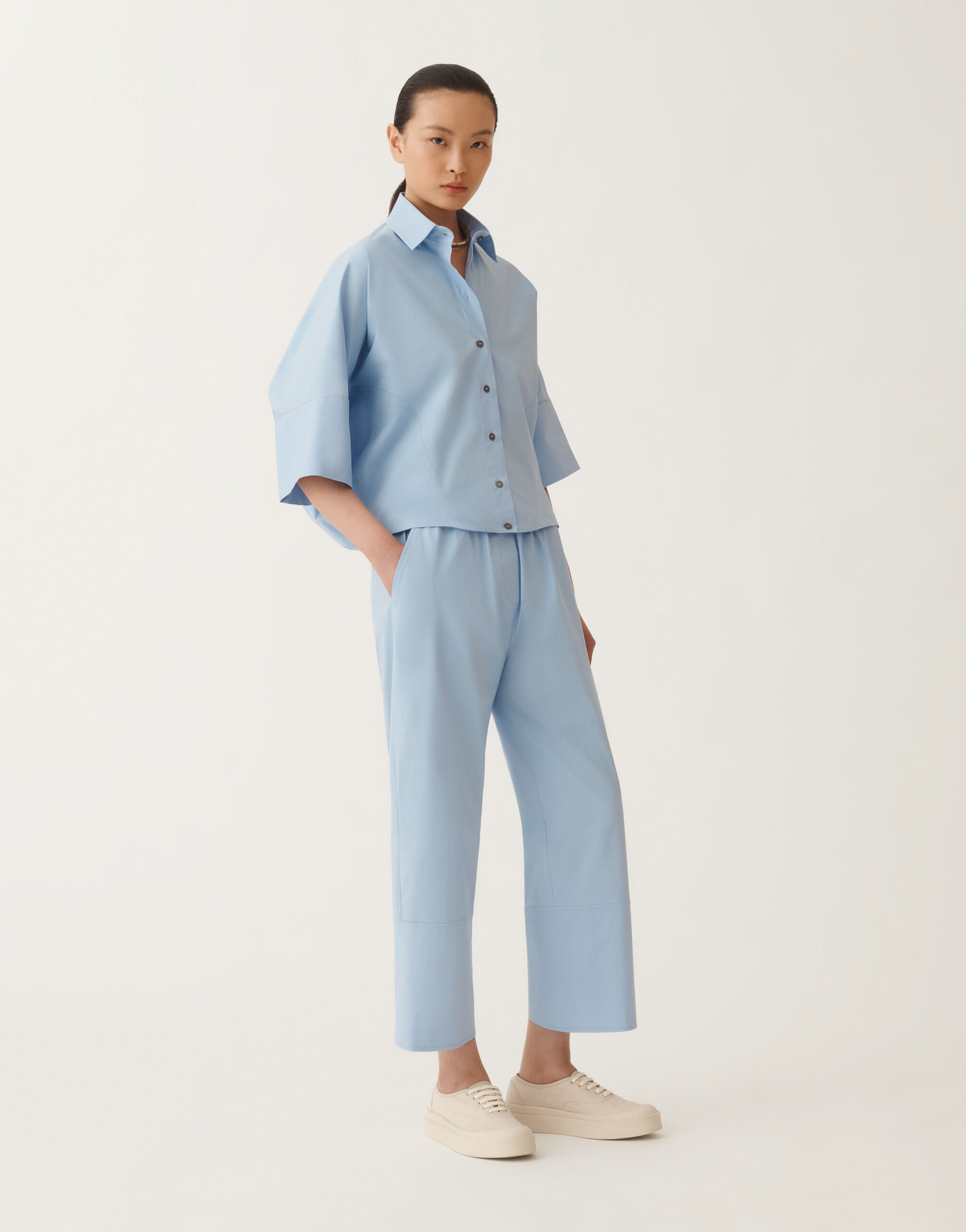 Fabiana Filippi Stretch poplin trousers, sky blue SKY BLUE PADC02F405H5460000