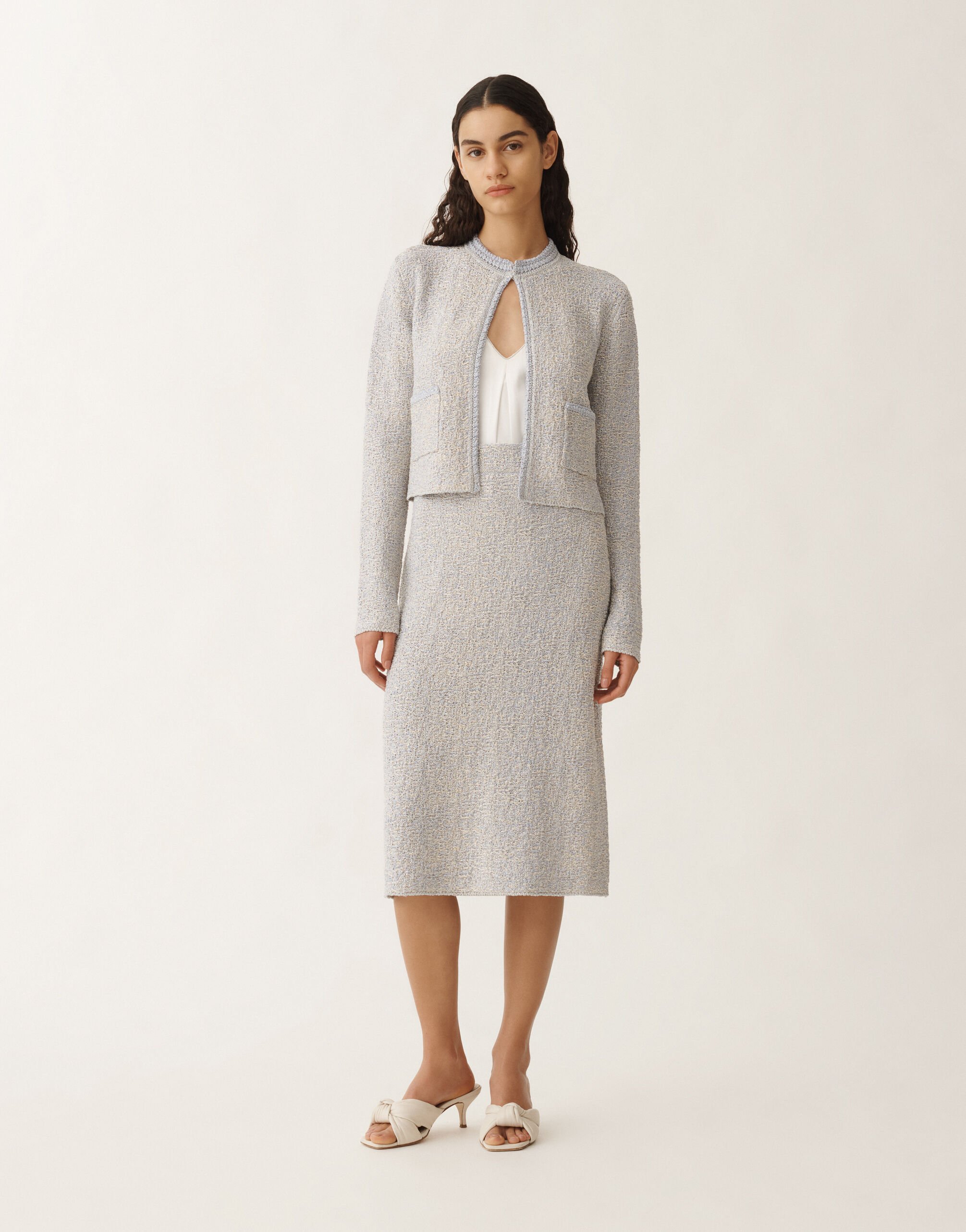 Fabiana Filippi Lurex knit tweed cardigan, vanilla and mauve VANILLA/LAVENDER MAD275F584L3660000