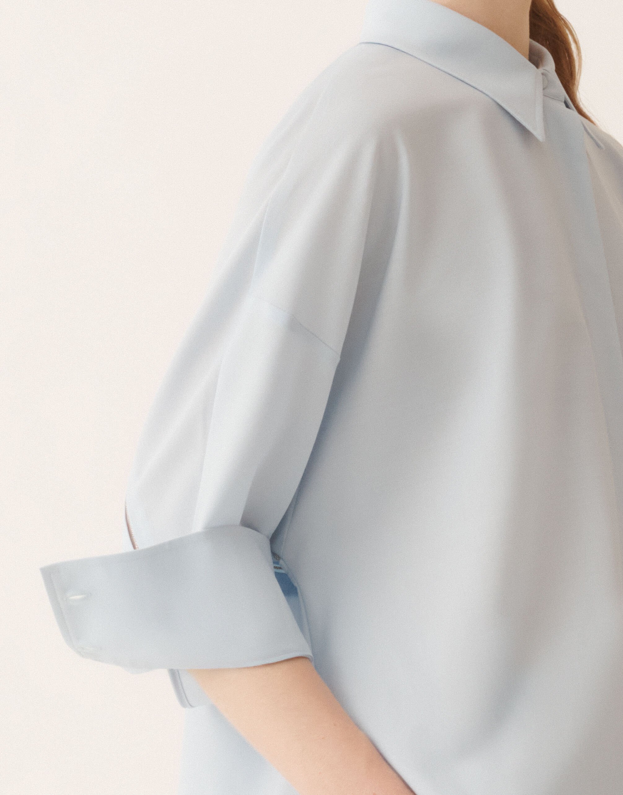 Fabiana Filippi Camicia cropped in fresco lana bistretch, acqua Blu CAD266F309L7710000