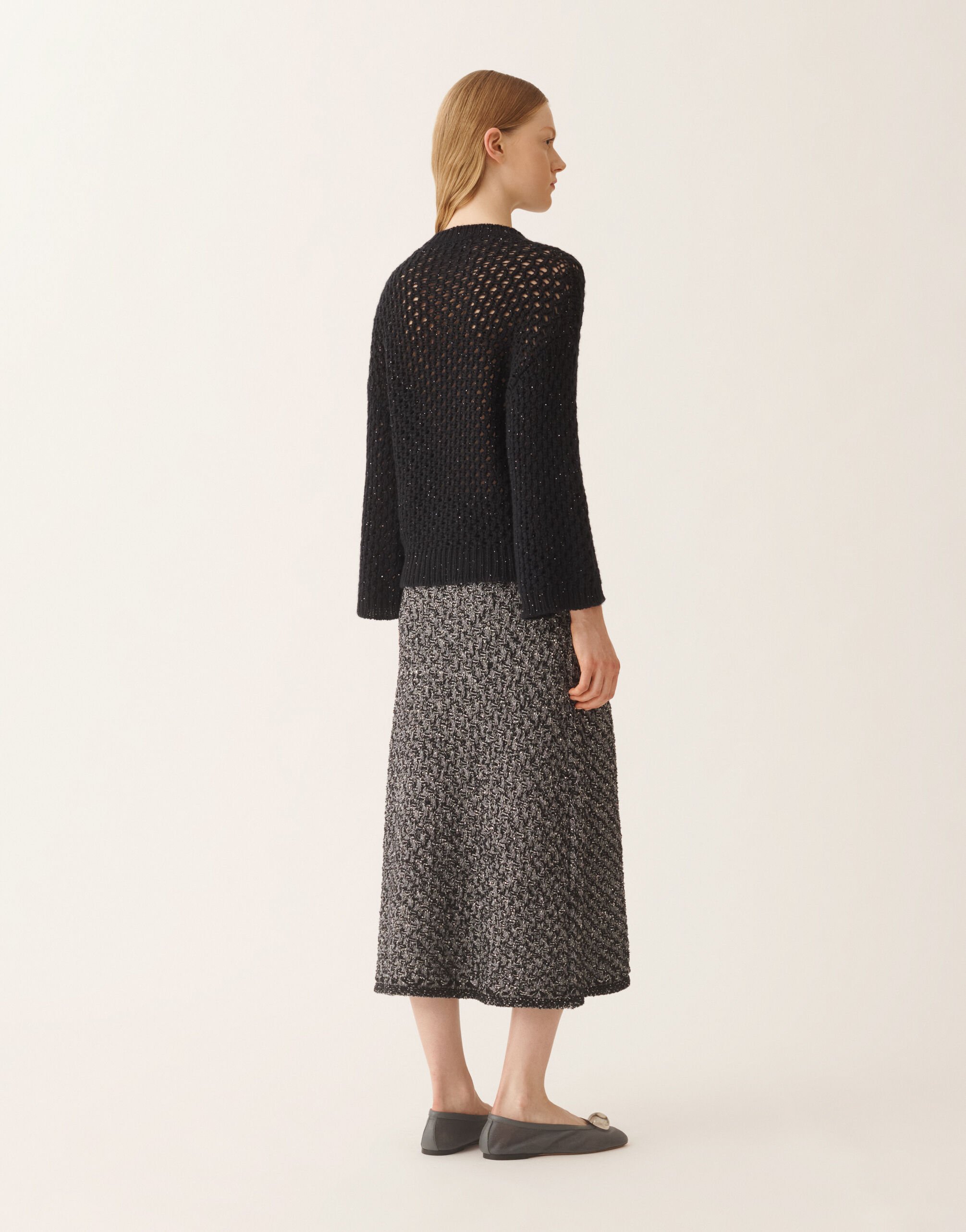 レディースCape in Platinum and micro sequins, midnight blue ニット