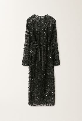 Fabiana Filippi Sequin embroidery organza dress, black AQUAGREEN ABD275F625L2330000