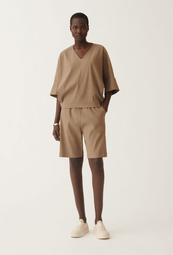 Fabiana Filippi Stretch viscose and linen top, taupe TAUPE TPDC02F361H5500000